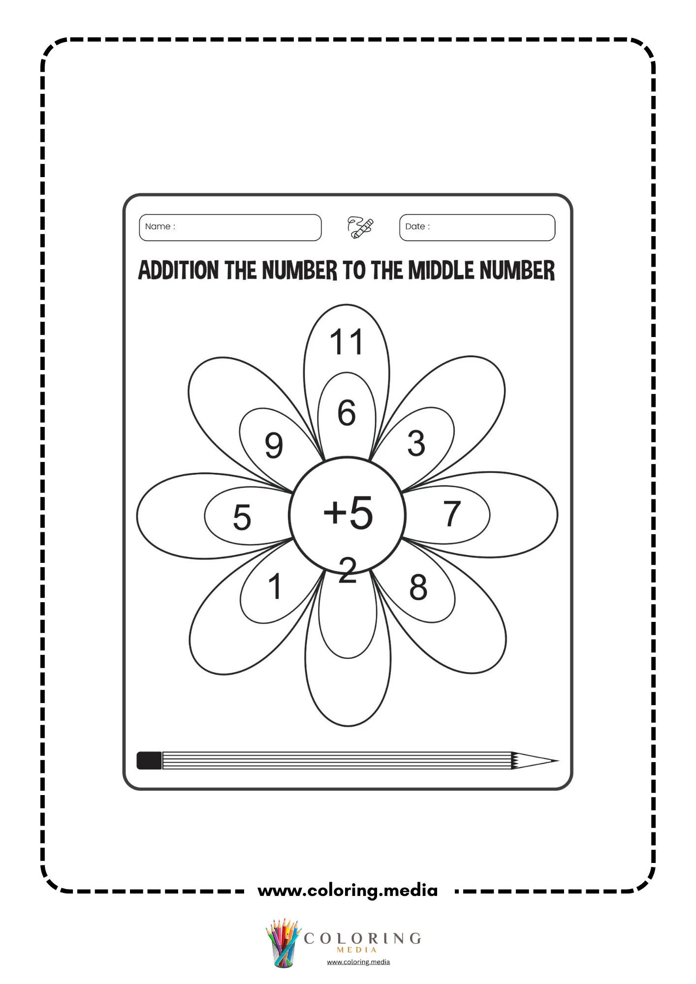 Addition flower worksheet page 30 with plus 5