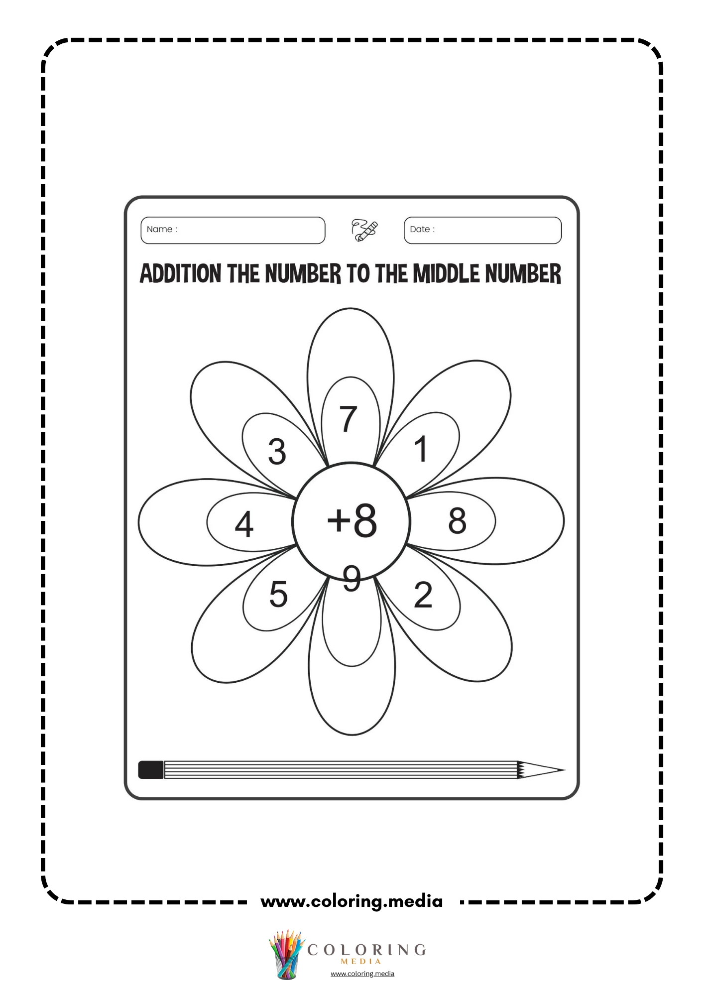 Addition flower worksheet page 9 with plus 8