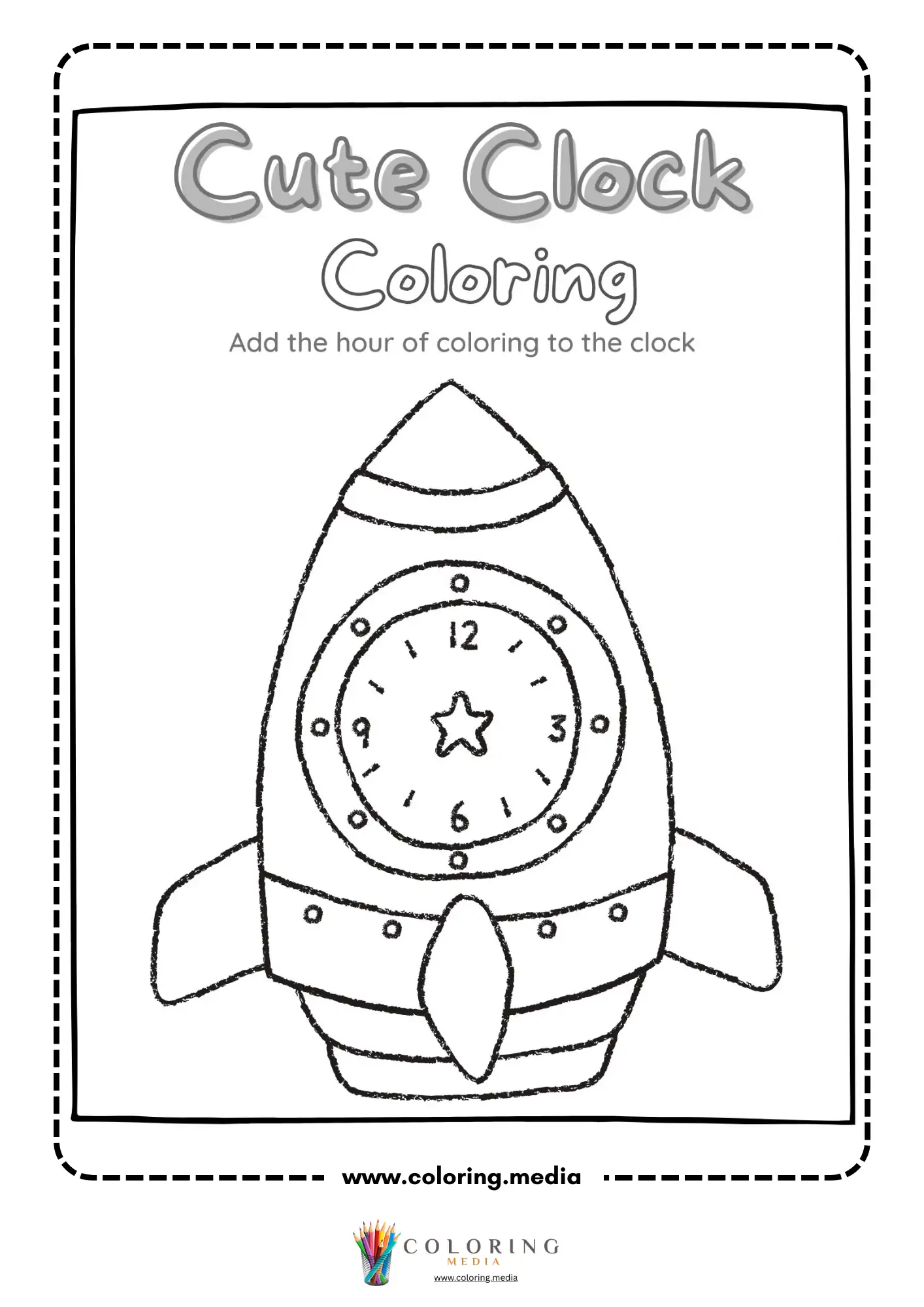 Rocket clock coloring worksheet