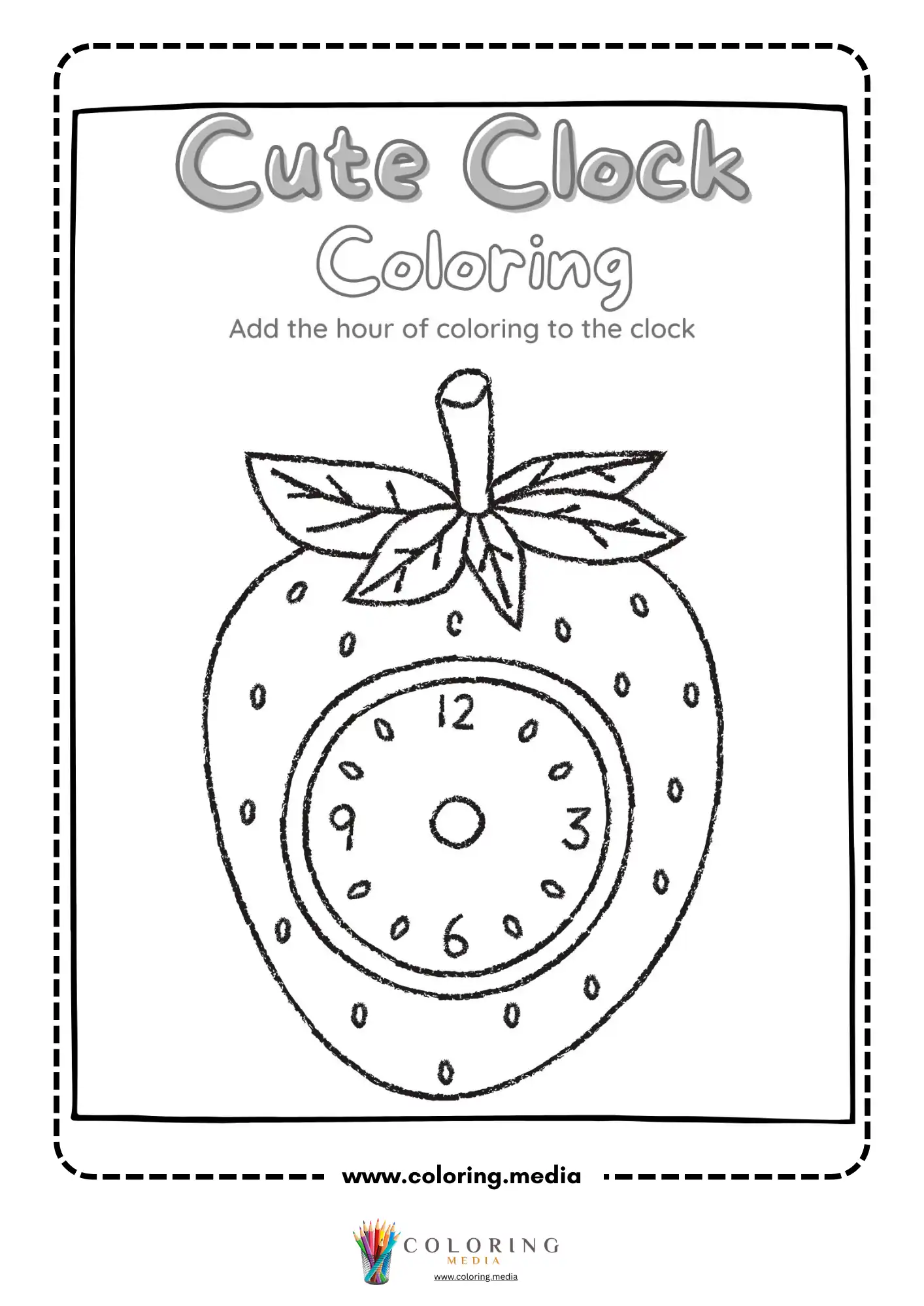 Strawberry clock coloring worksheet