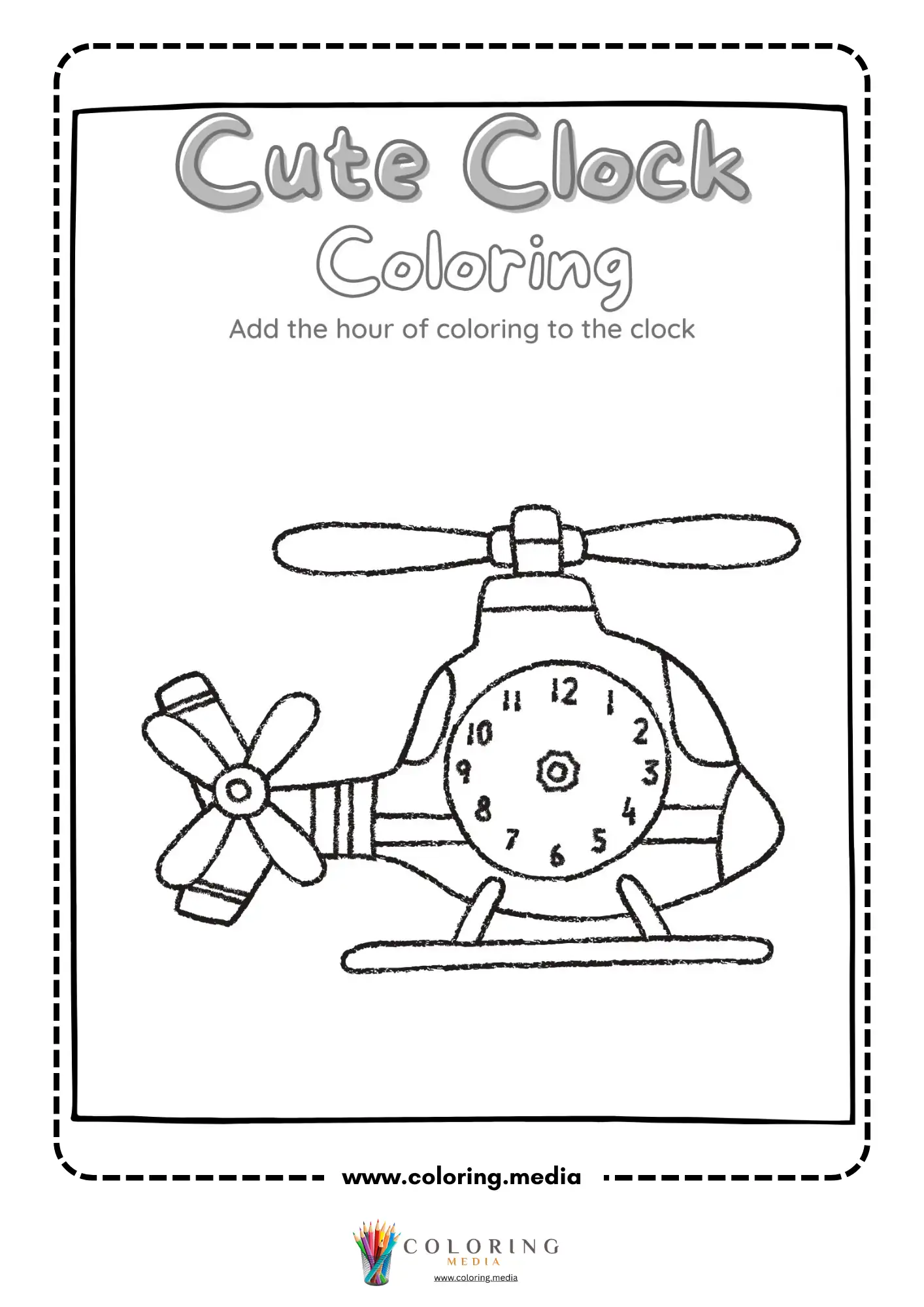 Helicopter clock coloring worksheet