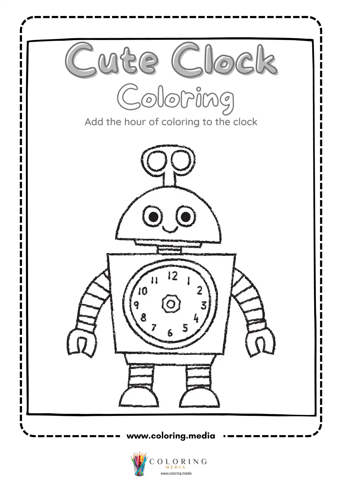 Robot clock coloring worksheet