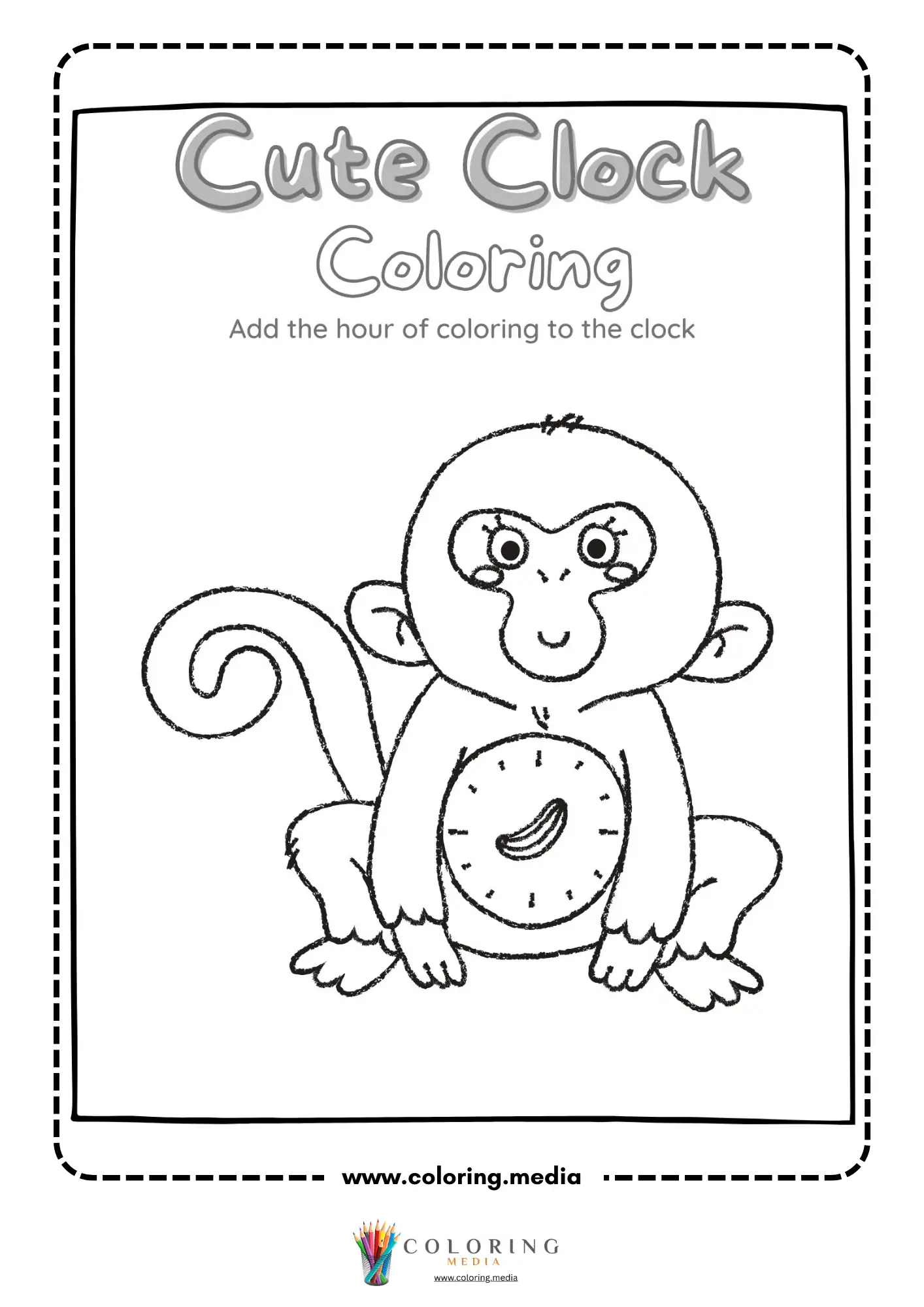 Monkey clock coloring worksheet