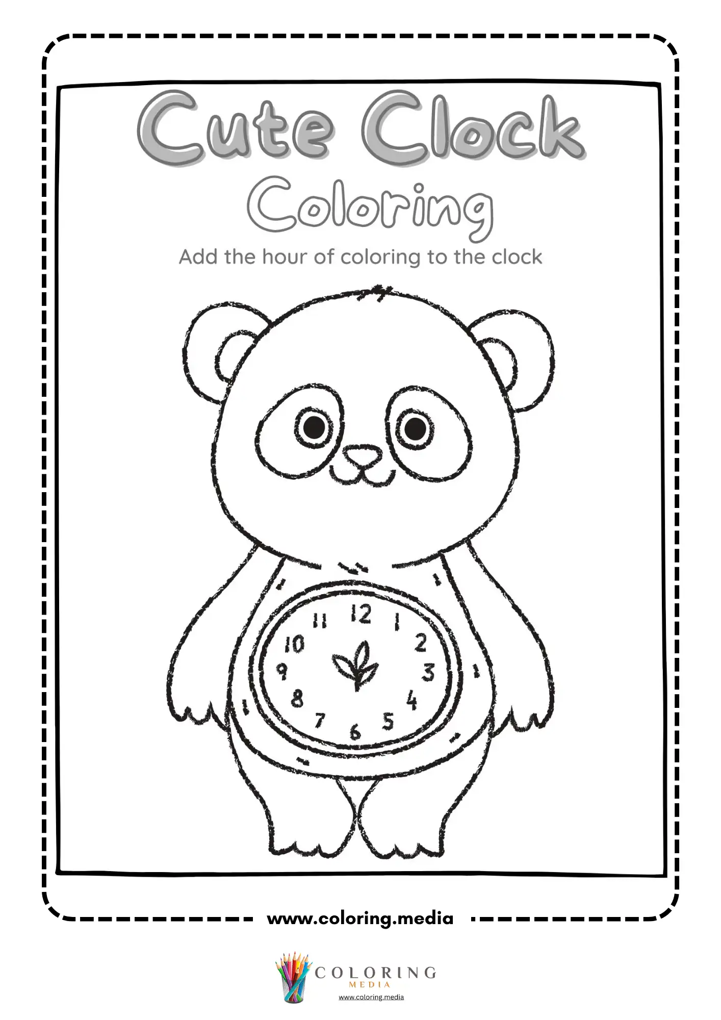 Panda clock coloring worksheet