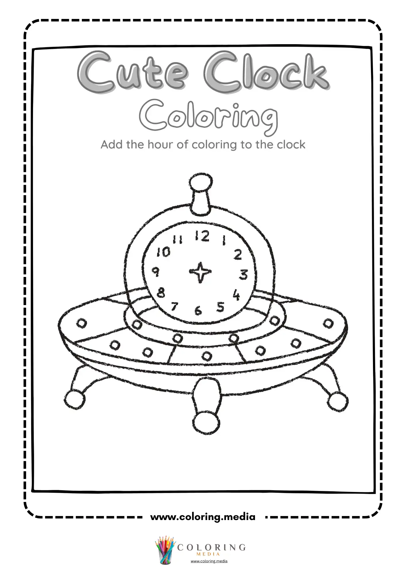 UFO clock coloring worksheet