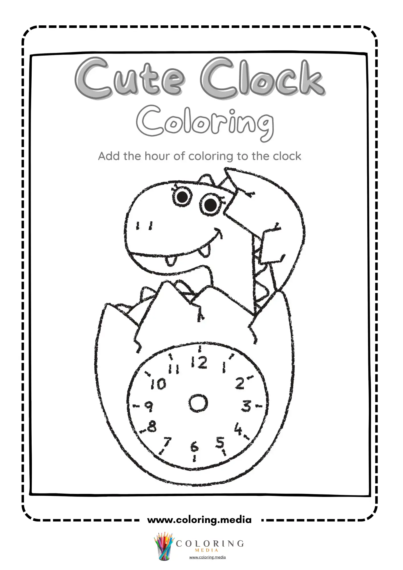 Dinosaur clock coloring worksheet