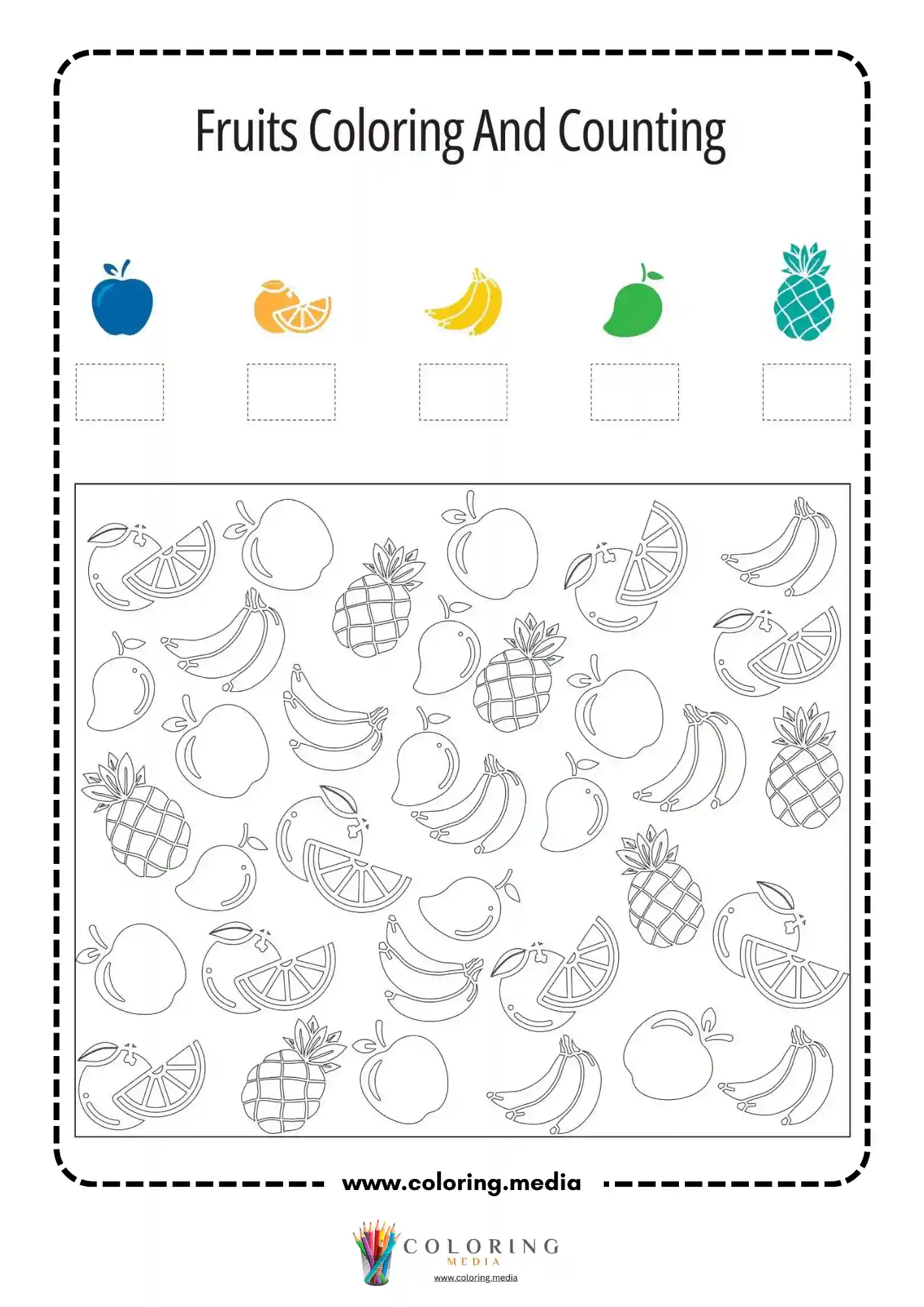 Fruits coloring and counting worksheet page 8