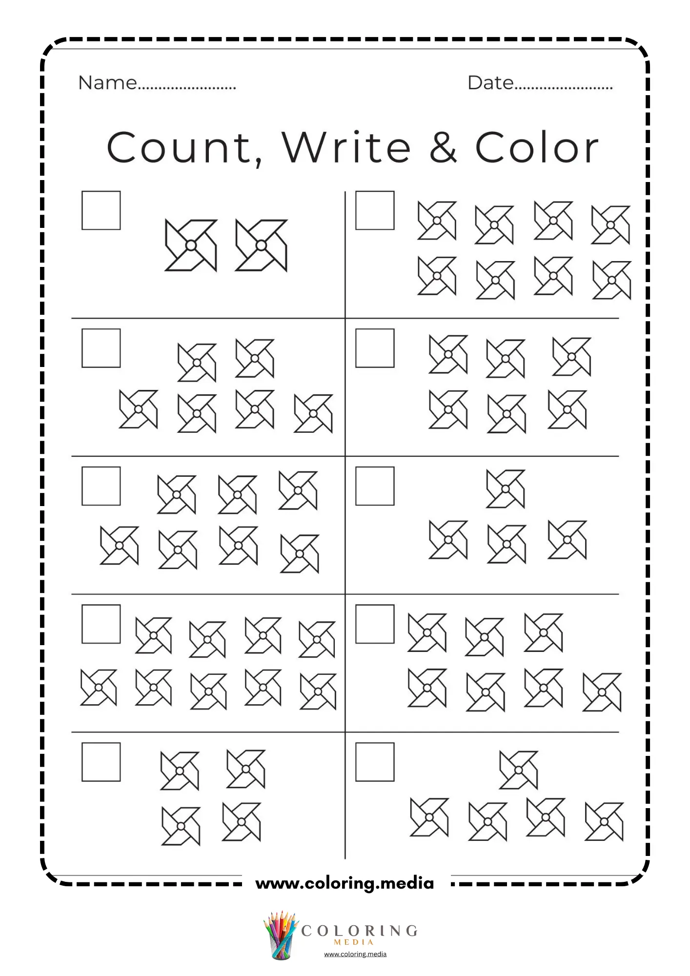 Count write and color ice cream worksheet