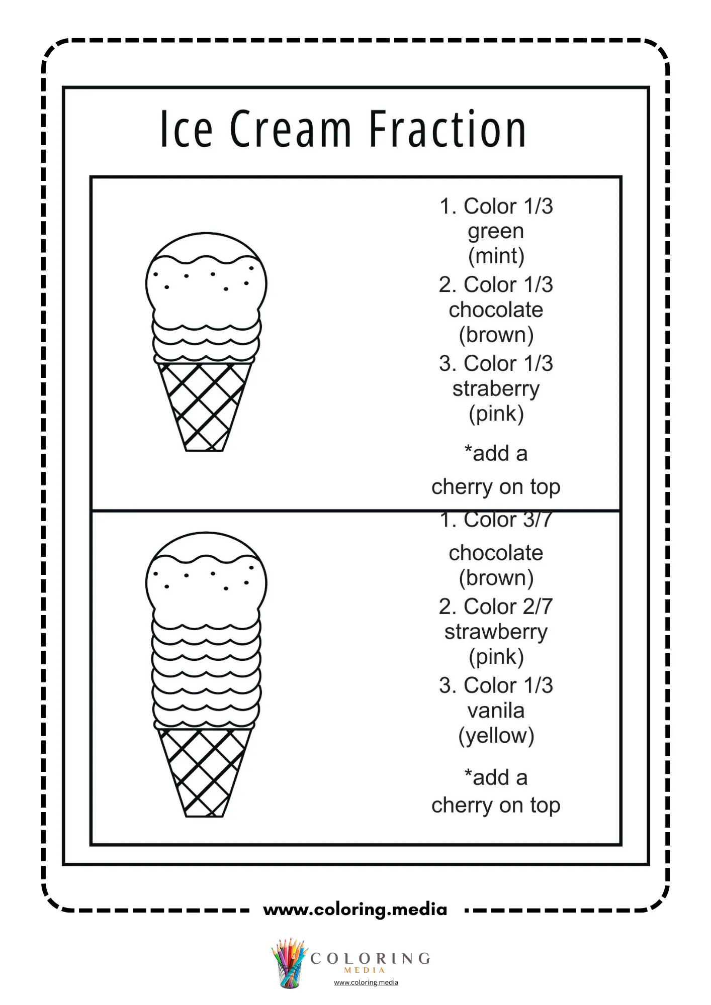 Pizza fractions worksheet with pizza divided into eighths