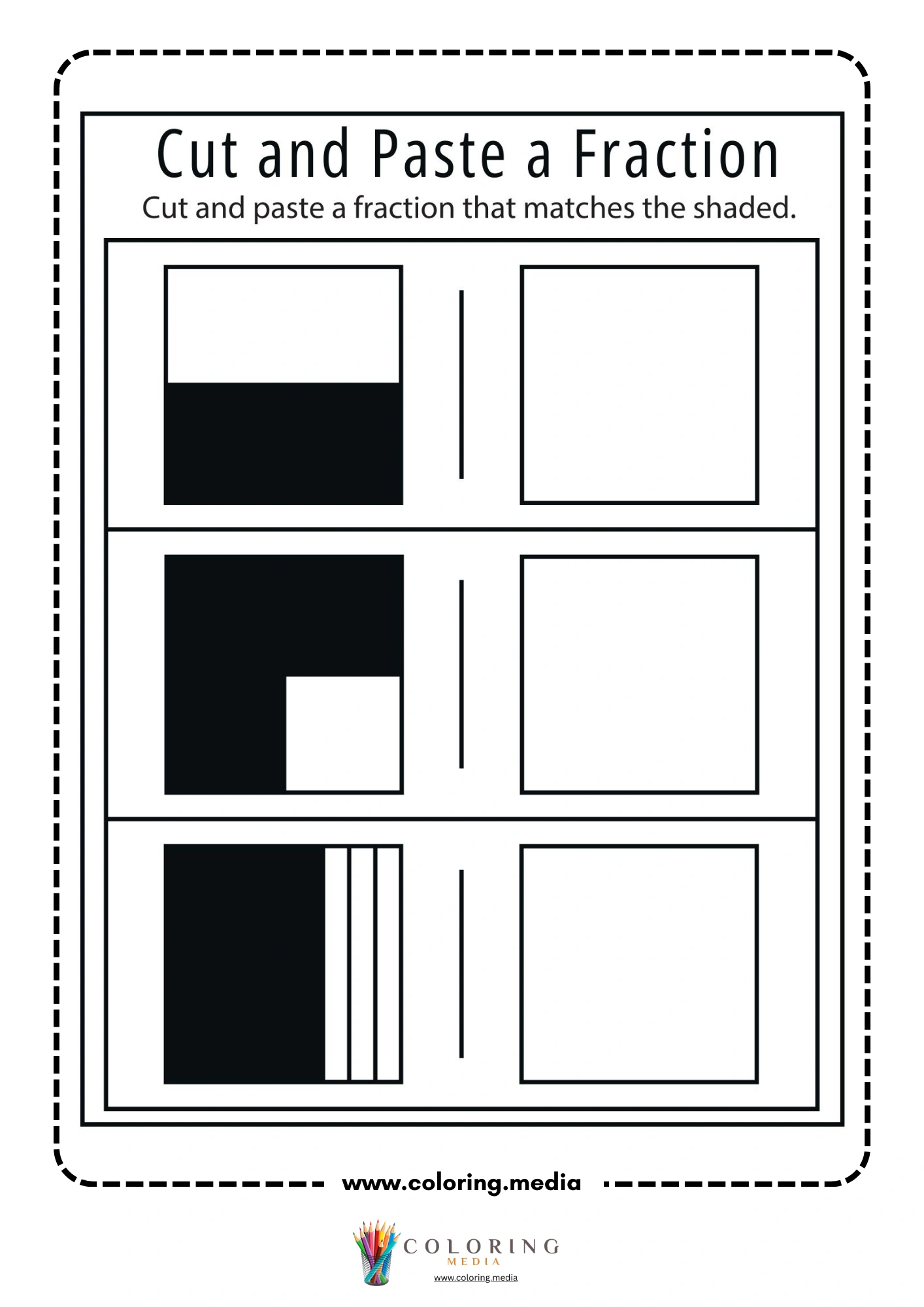 Cut and paste a fraction worksheet with shaded rectangles page 2