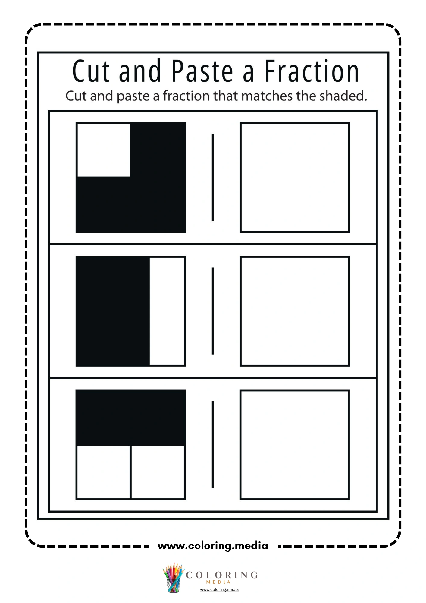 Domino fractions worksheet with dominoes and shapes