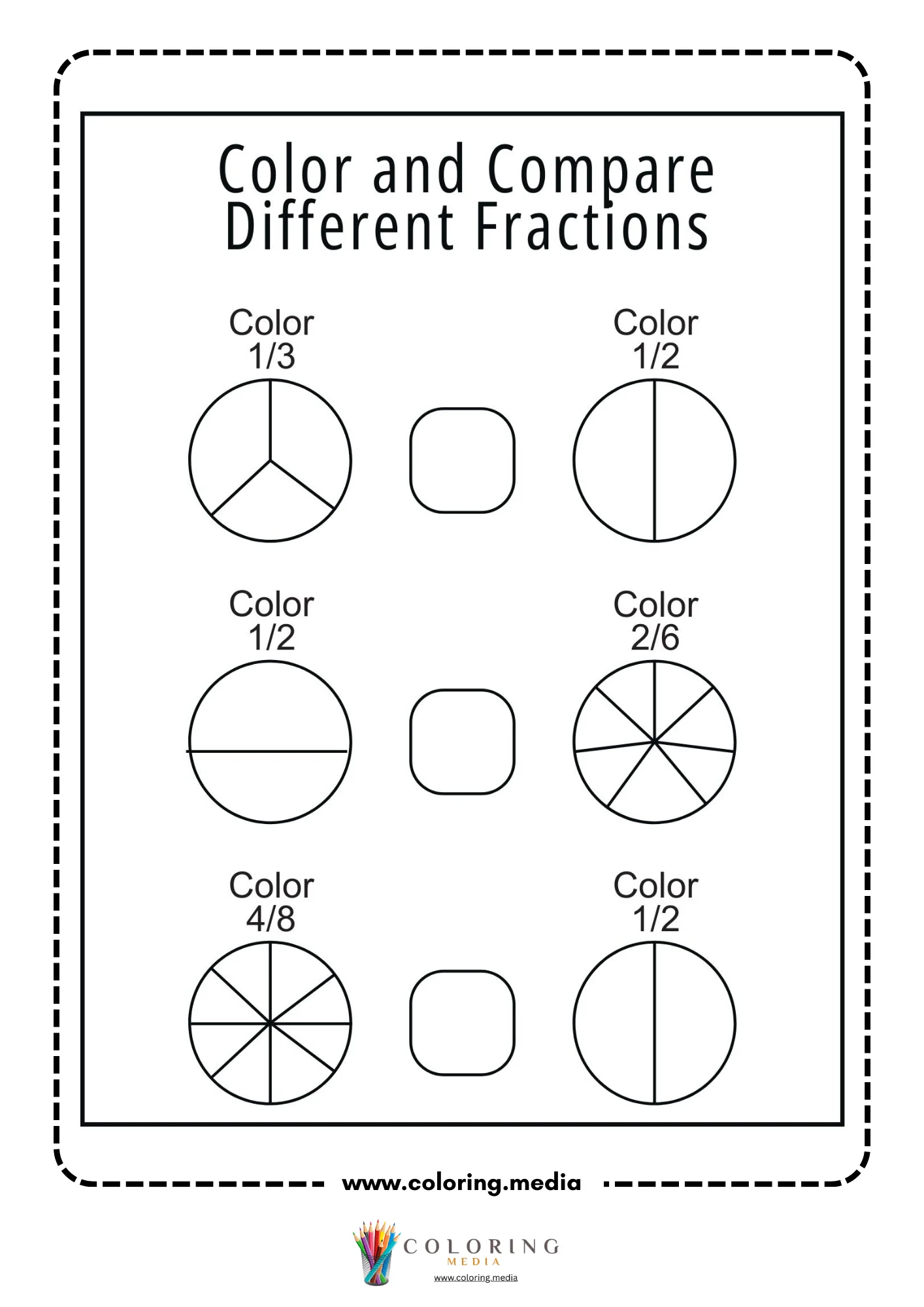 Color and compare like fractions worksheet