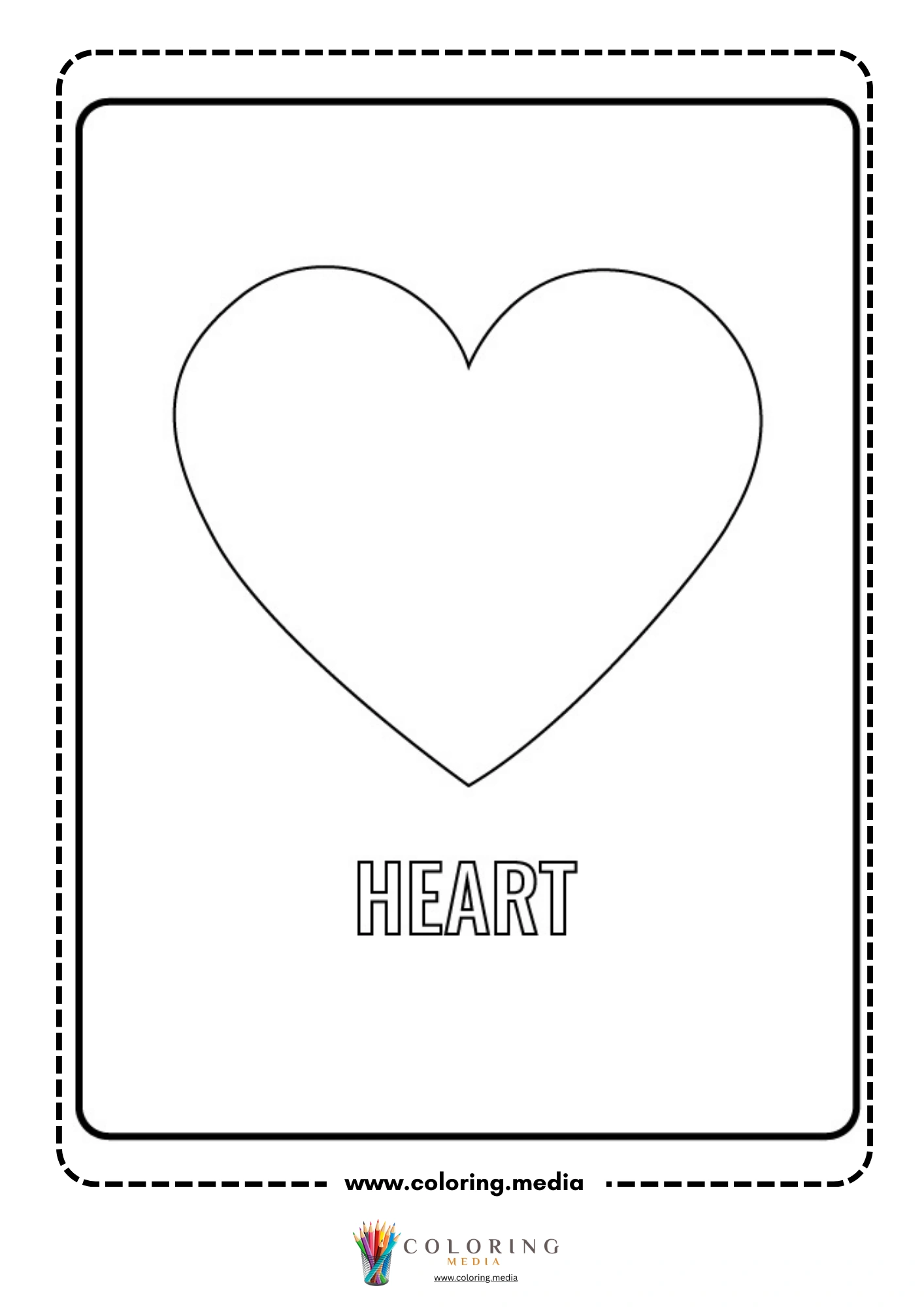 Heart shape coloring page with labeled outline
