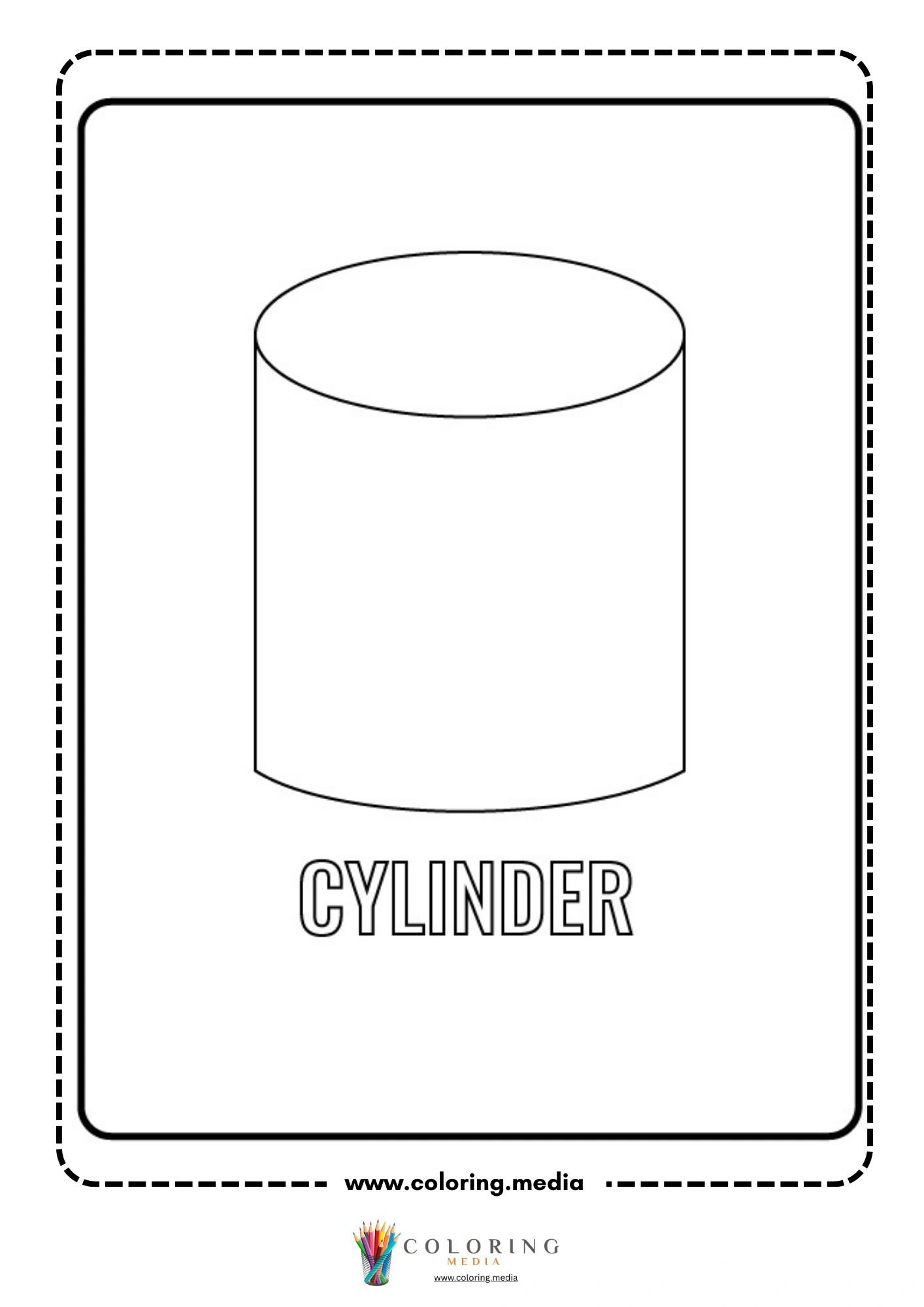 Cylinder shape coloring page with labeled outline