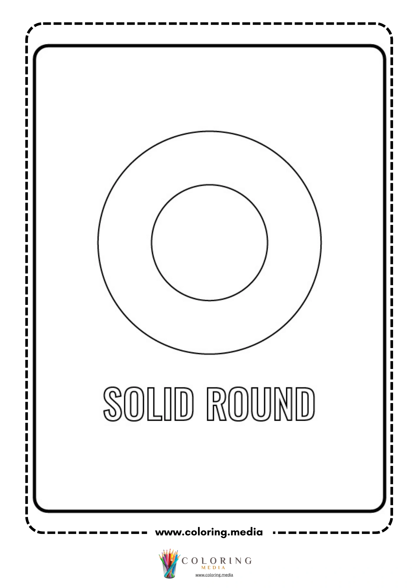 Solid round shape coloring page with labeled outline