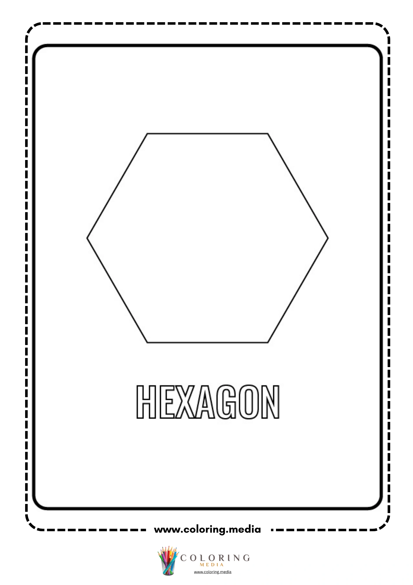 Hexagon shape coloring page with labeled outline