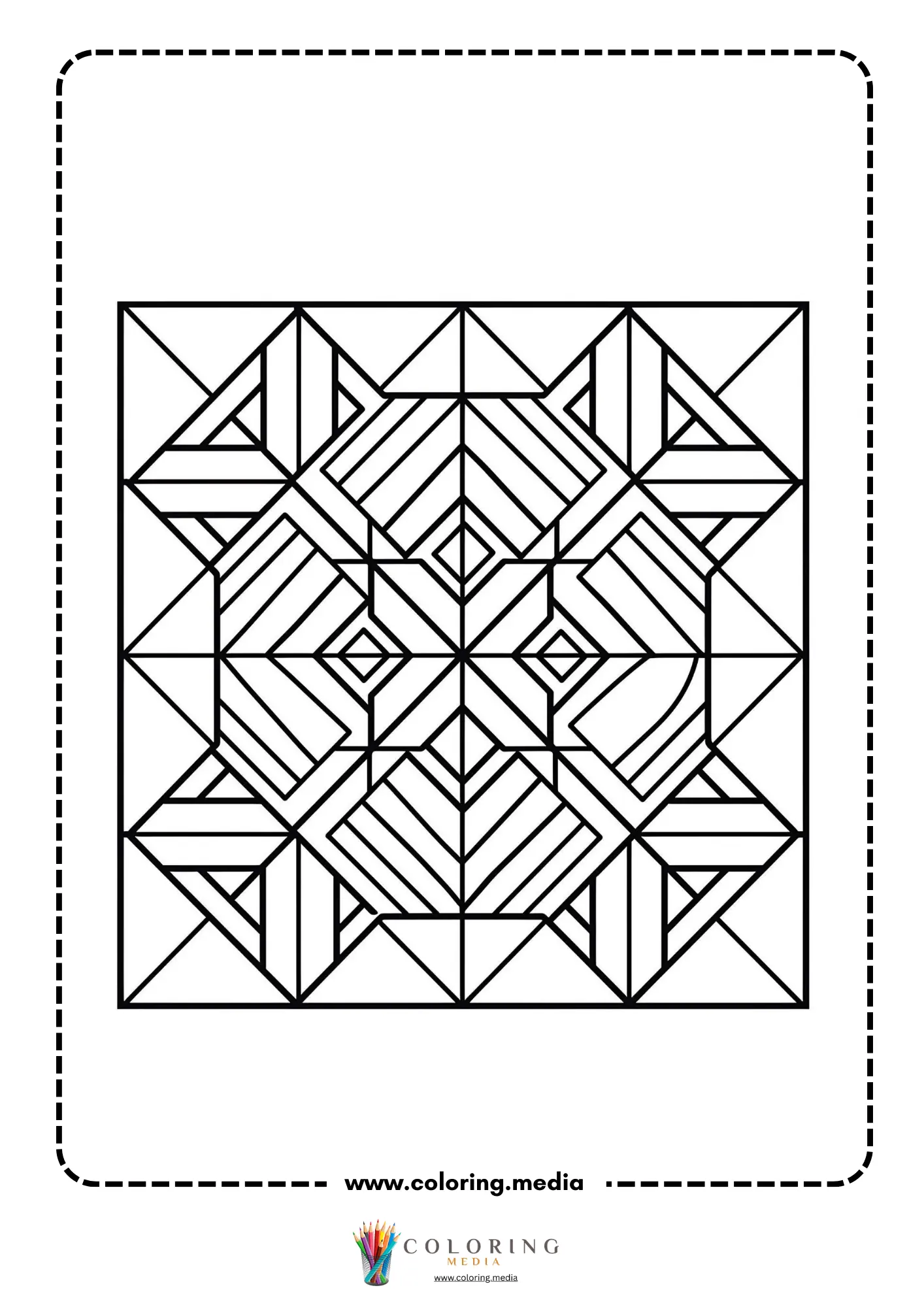 Easy geometric tile pattern coloring page with diamonds and triangles