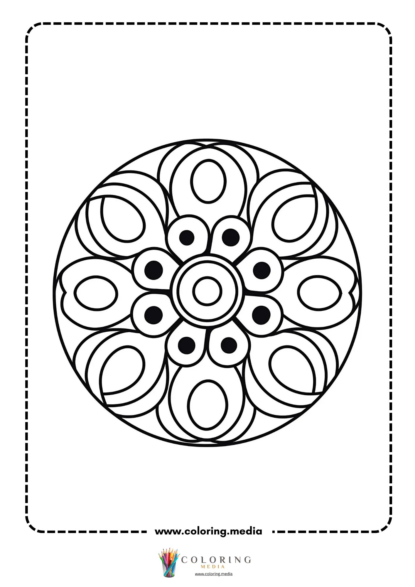 Easy circular floral mandala pattern coloring page