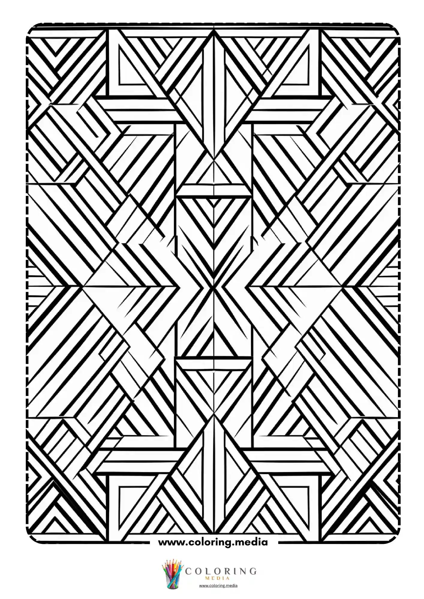 Geometric pattern coloring page with angular striped triangles