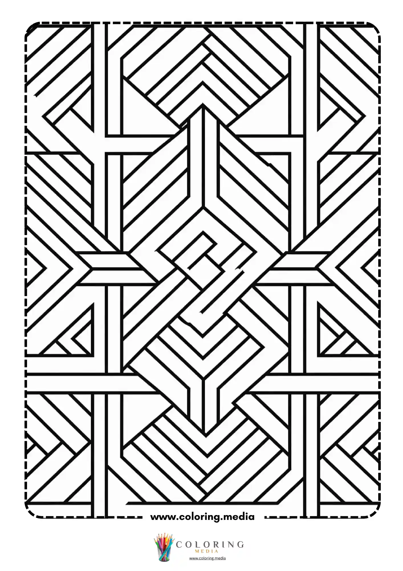 Geometric pattern coloring page with interlocking diamond bands