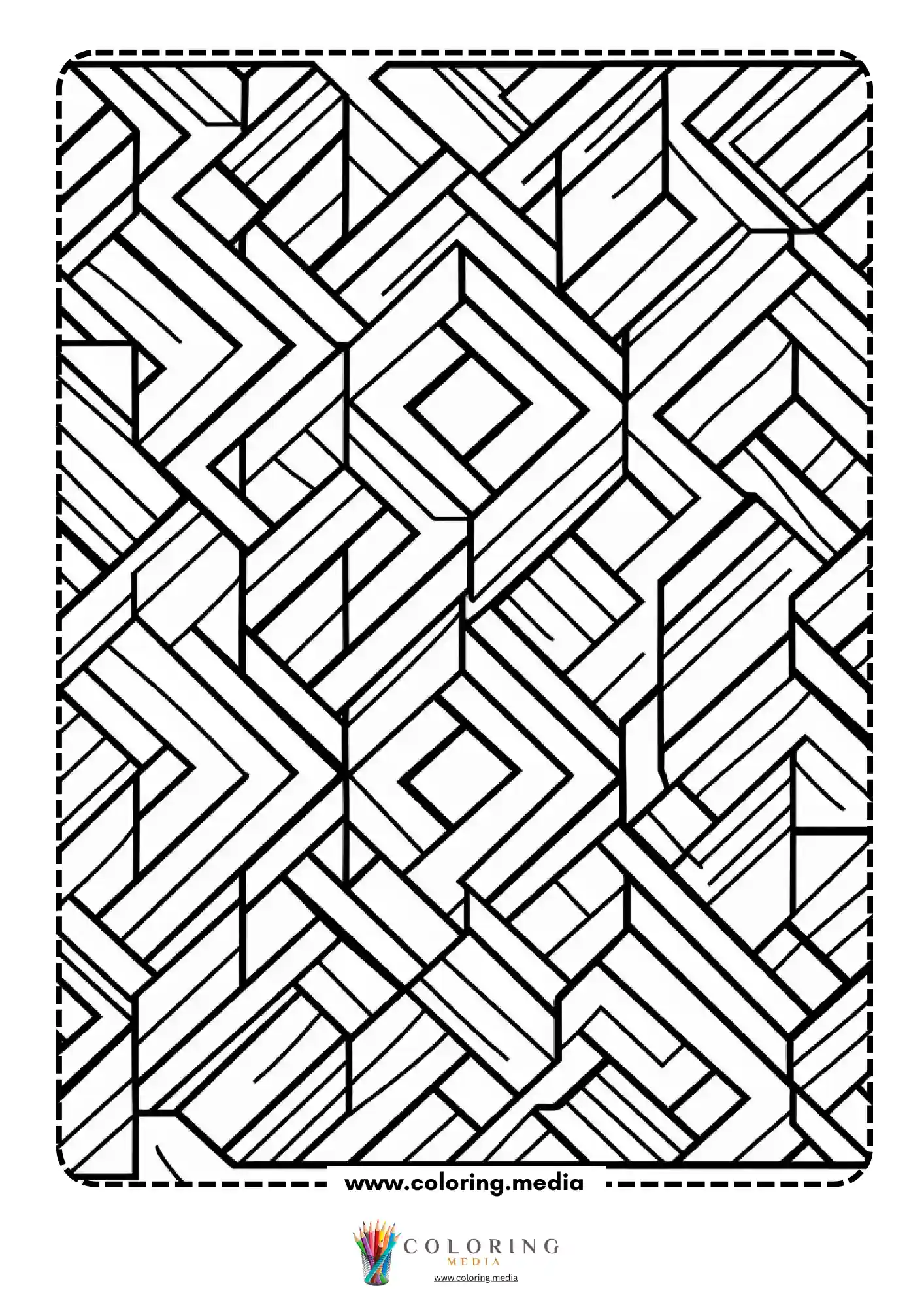 Geometric pattern coloring page with angular striped panels