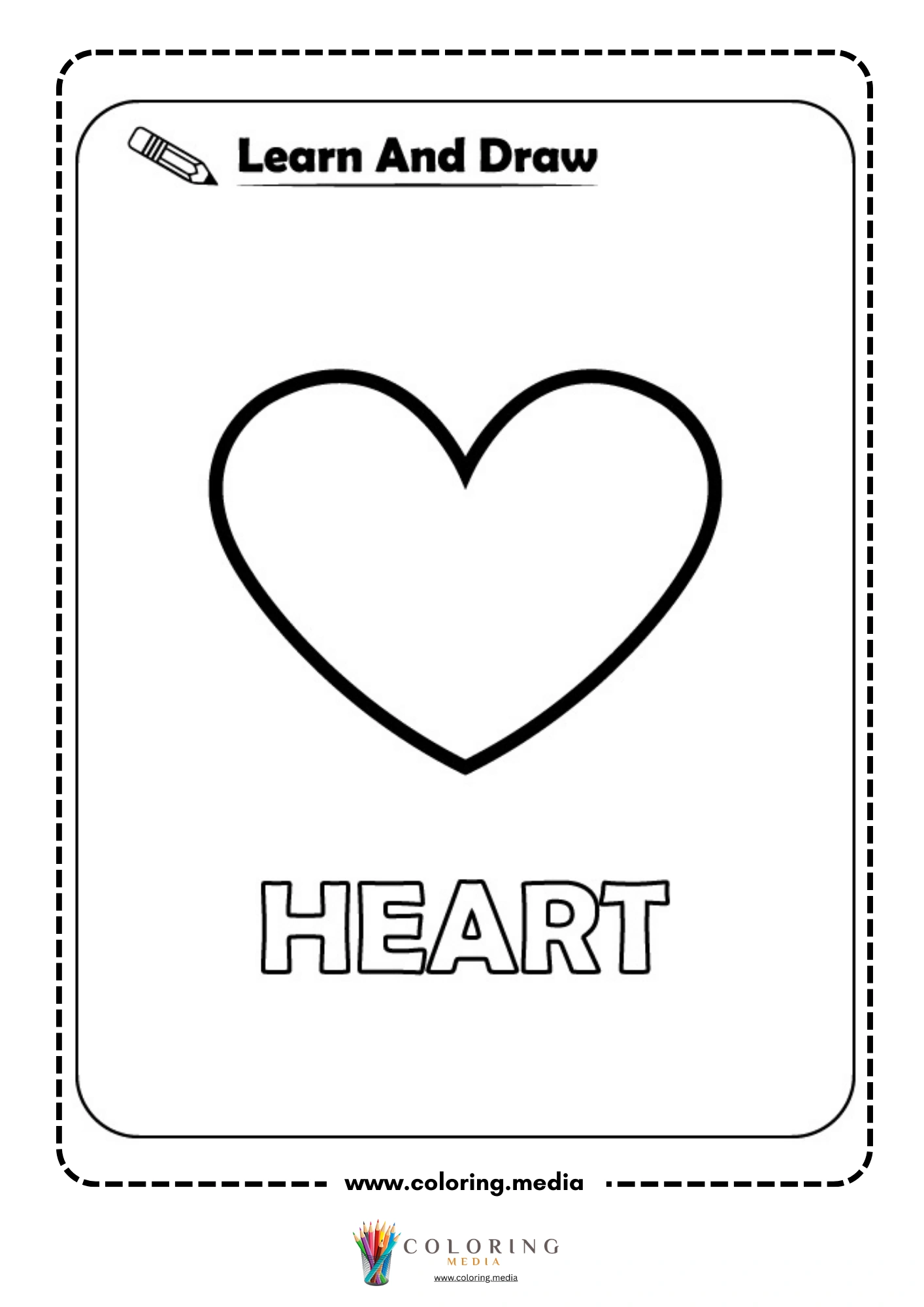 Learn and draw heart shape activity coloring page