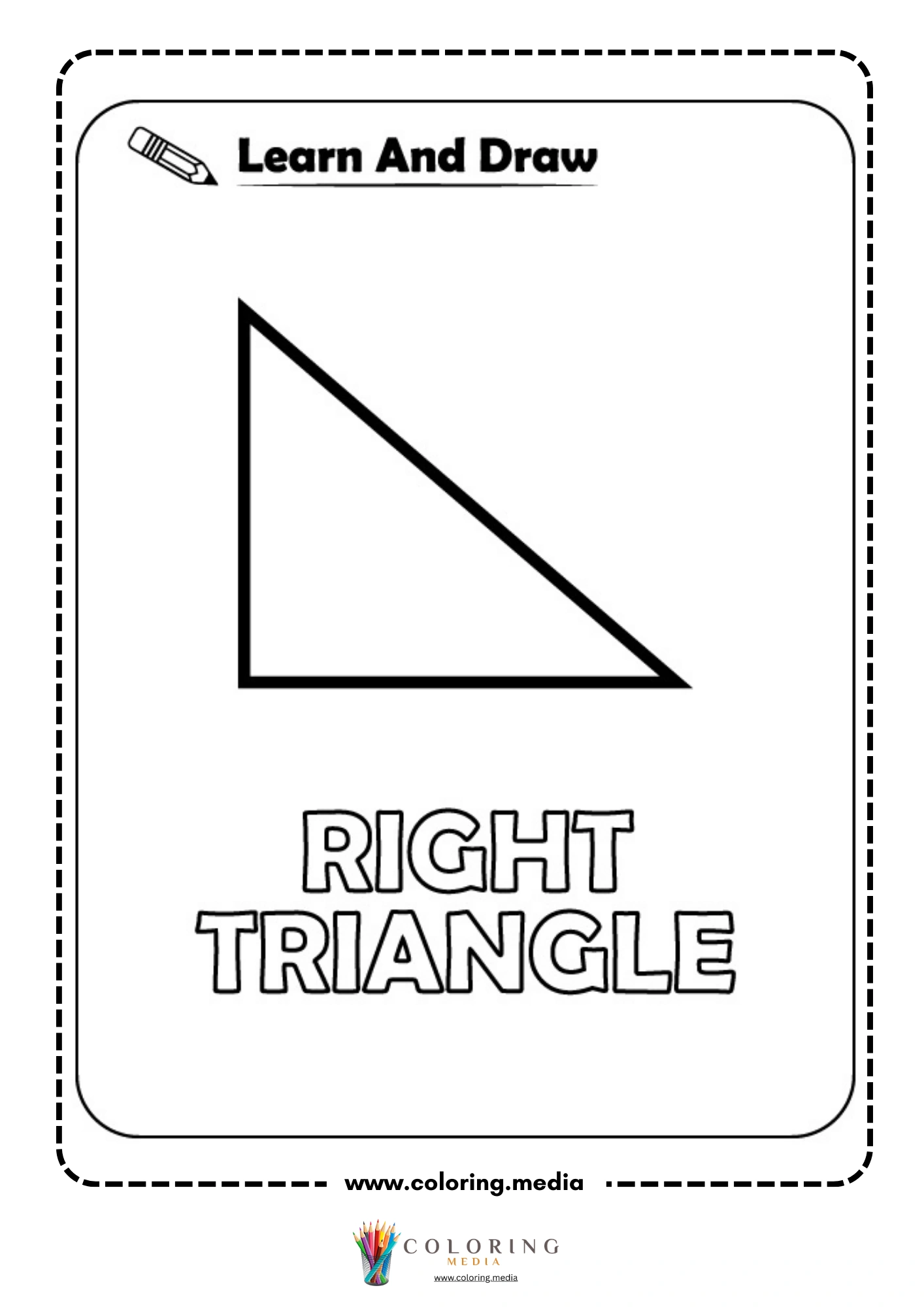 Learn and draw right triangle shape activity coloring page
