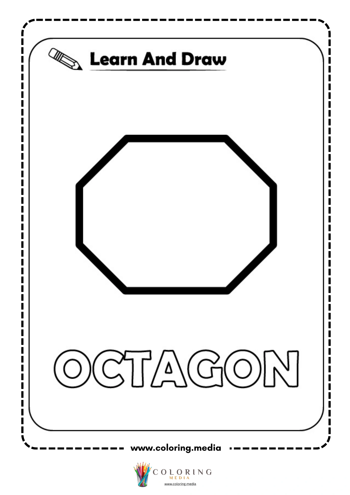 Learn and draw octagon shape activity coloring page