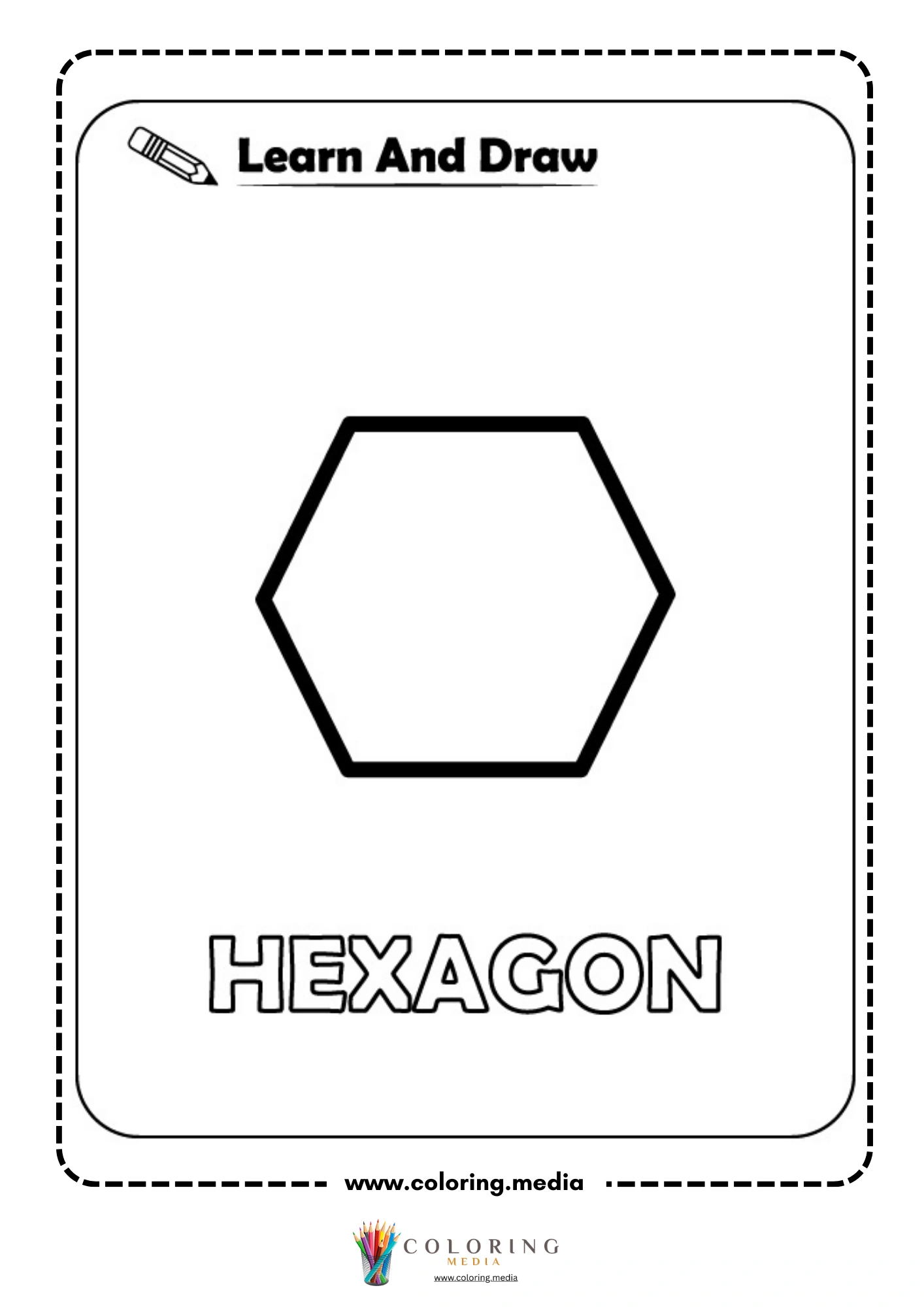 Learn and draw hexagon shape activity coloring page