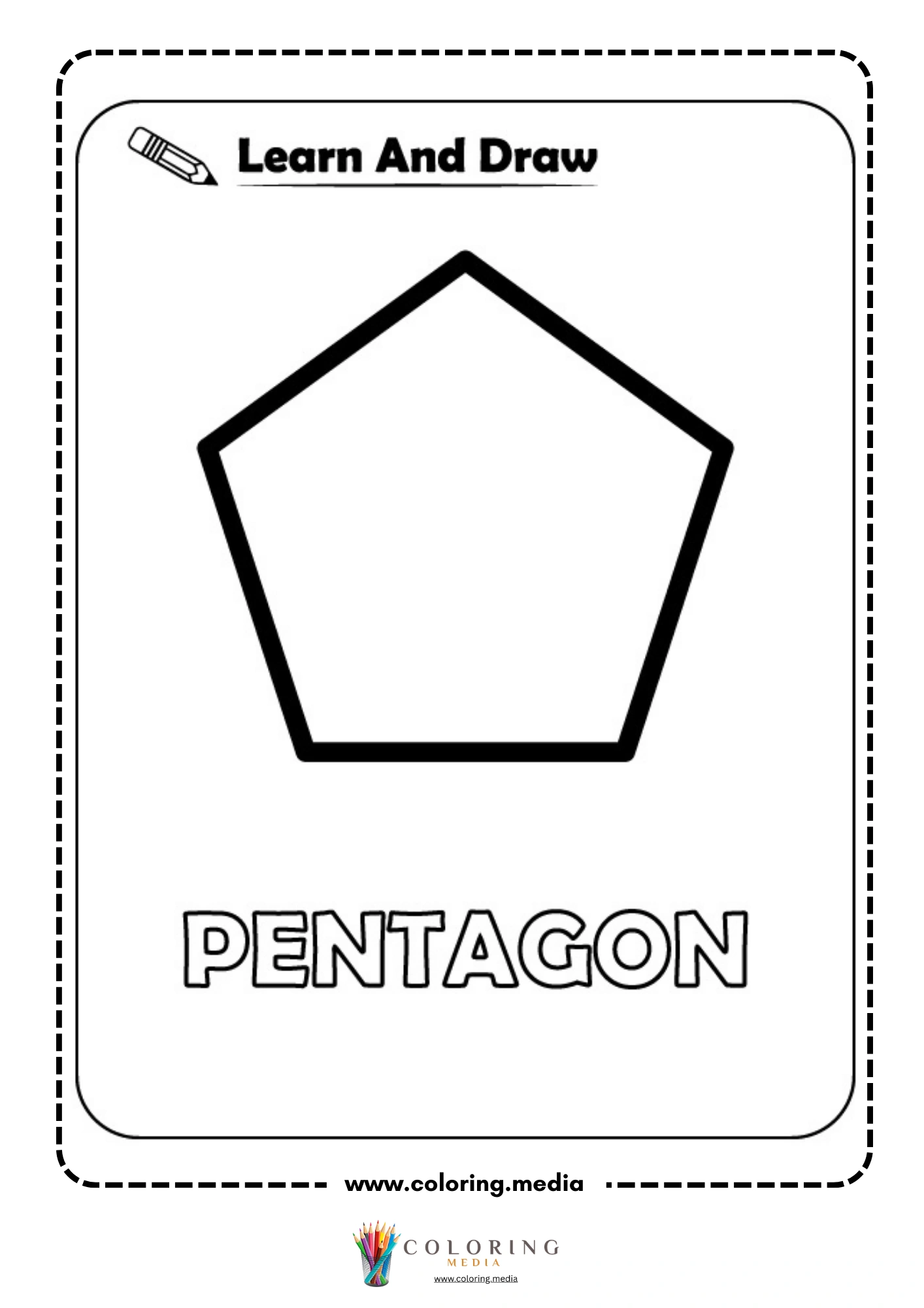 Learn and draw pentagon shape activity coloring page