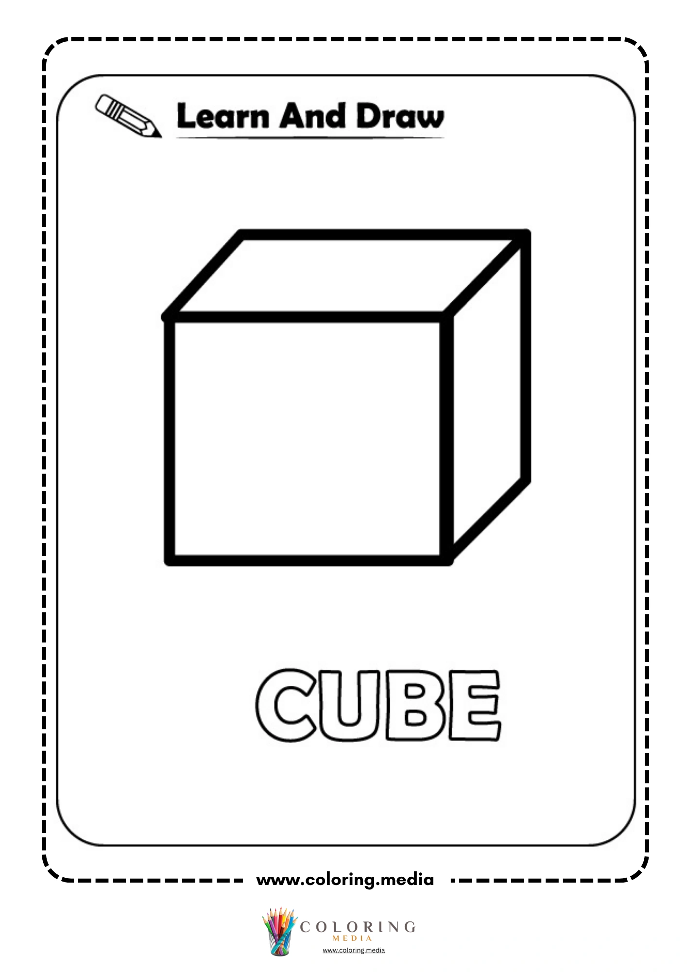 Learn and draw cube shape activity coloring page