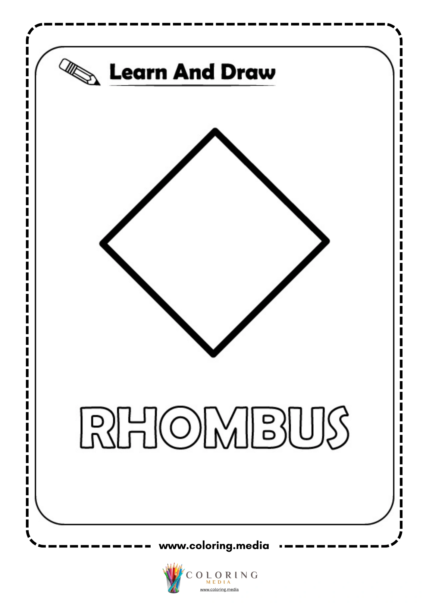 Learn and draw rhombus shape activity coloring page