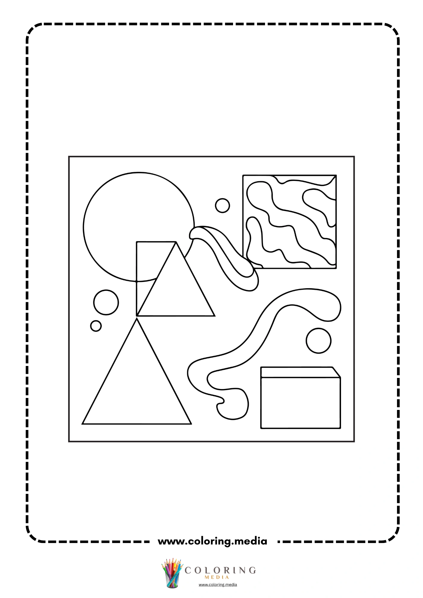 Multi-shapes coloring page with mixed geometric outline shapes page 12