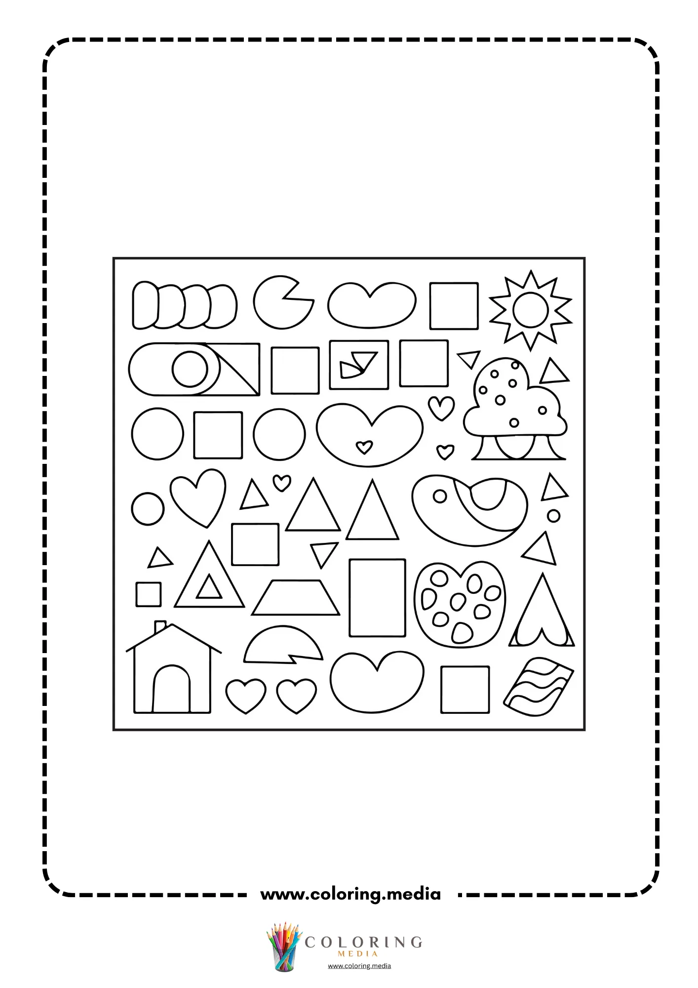Multi-shapes coloring page with mixed geometric outline shapes page 14