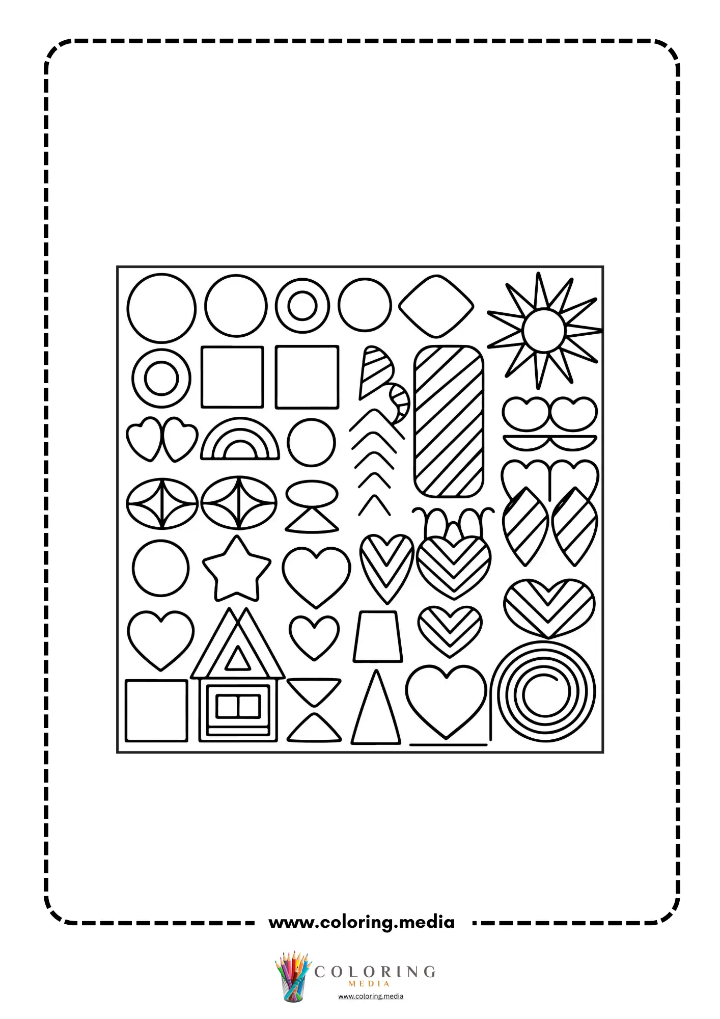 Multi-shapes coloring page with mixed geometric outline shapes page 15