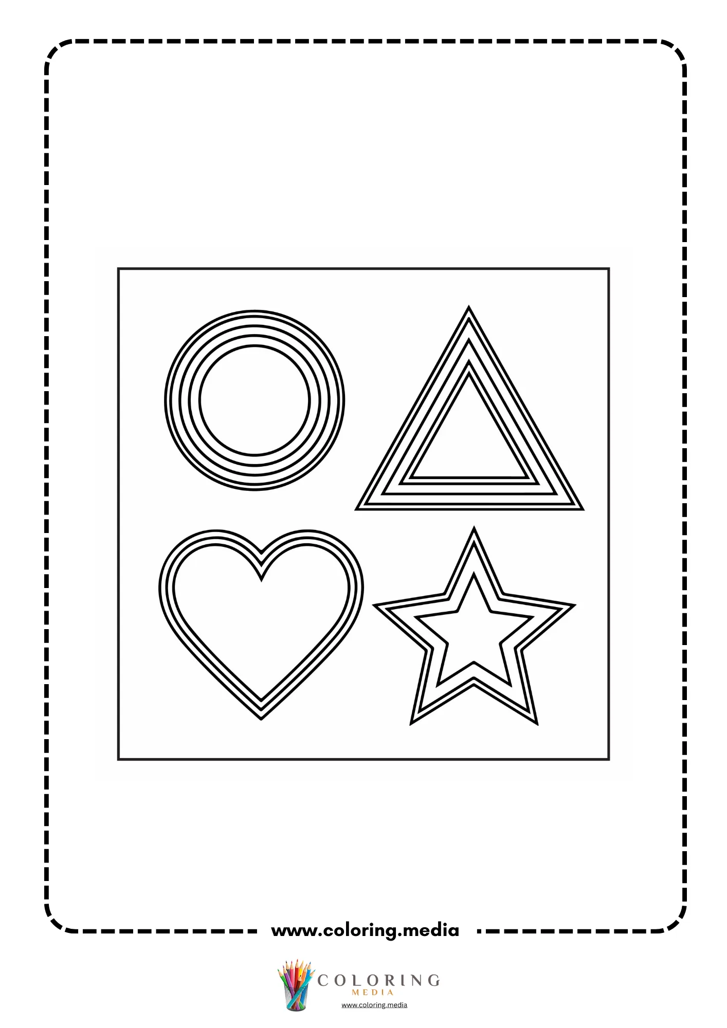 Multi-shapes coloring page with mixed geometric outline shapes page 16