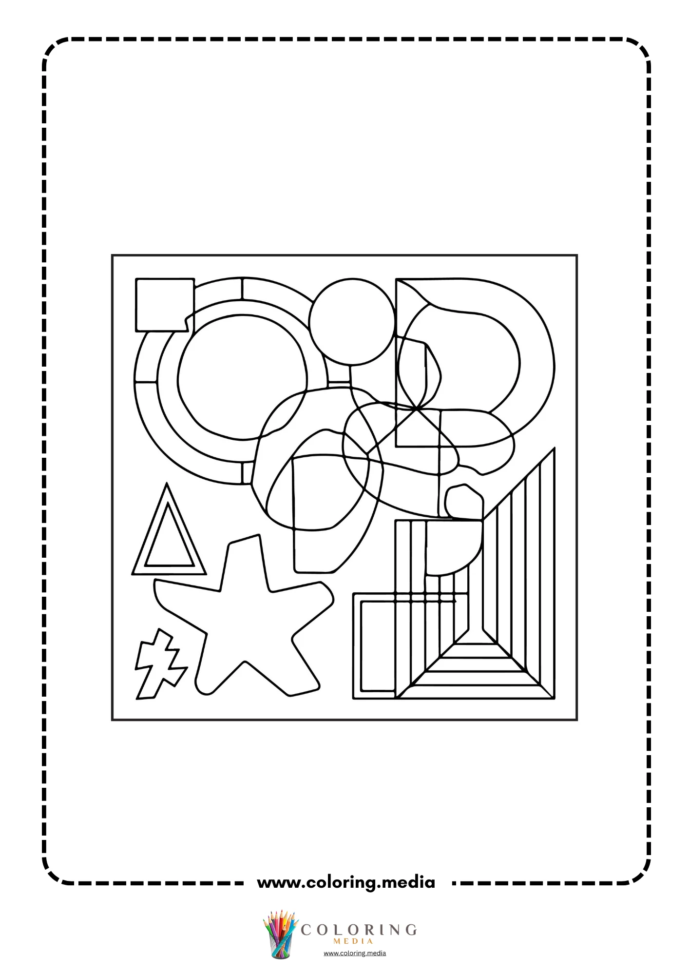 Multi-shapes coloring page with mixed geometric outline shapes page 17