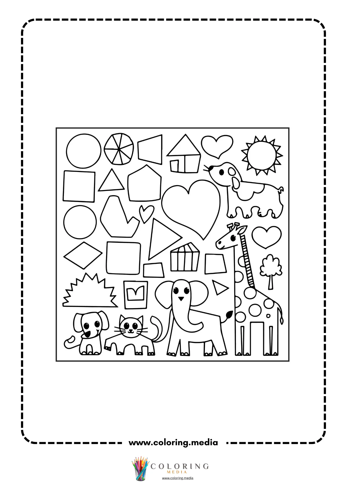 Multi-shapes coloring page with mixed geometric outline shapes page 18