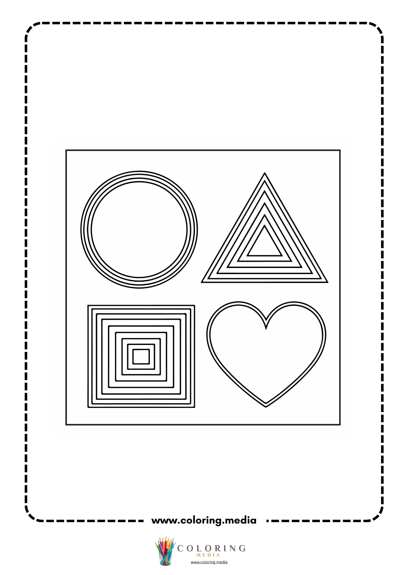Multi-shapes coloring page with mixed geometric outline shapes page 23