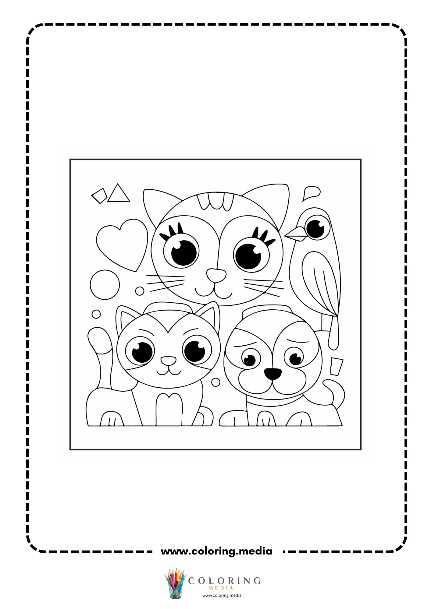 Multi-shapes coloring page with mixed geometric outline shapes page 24