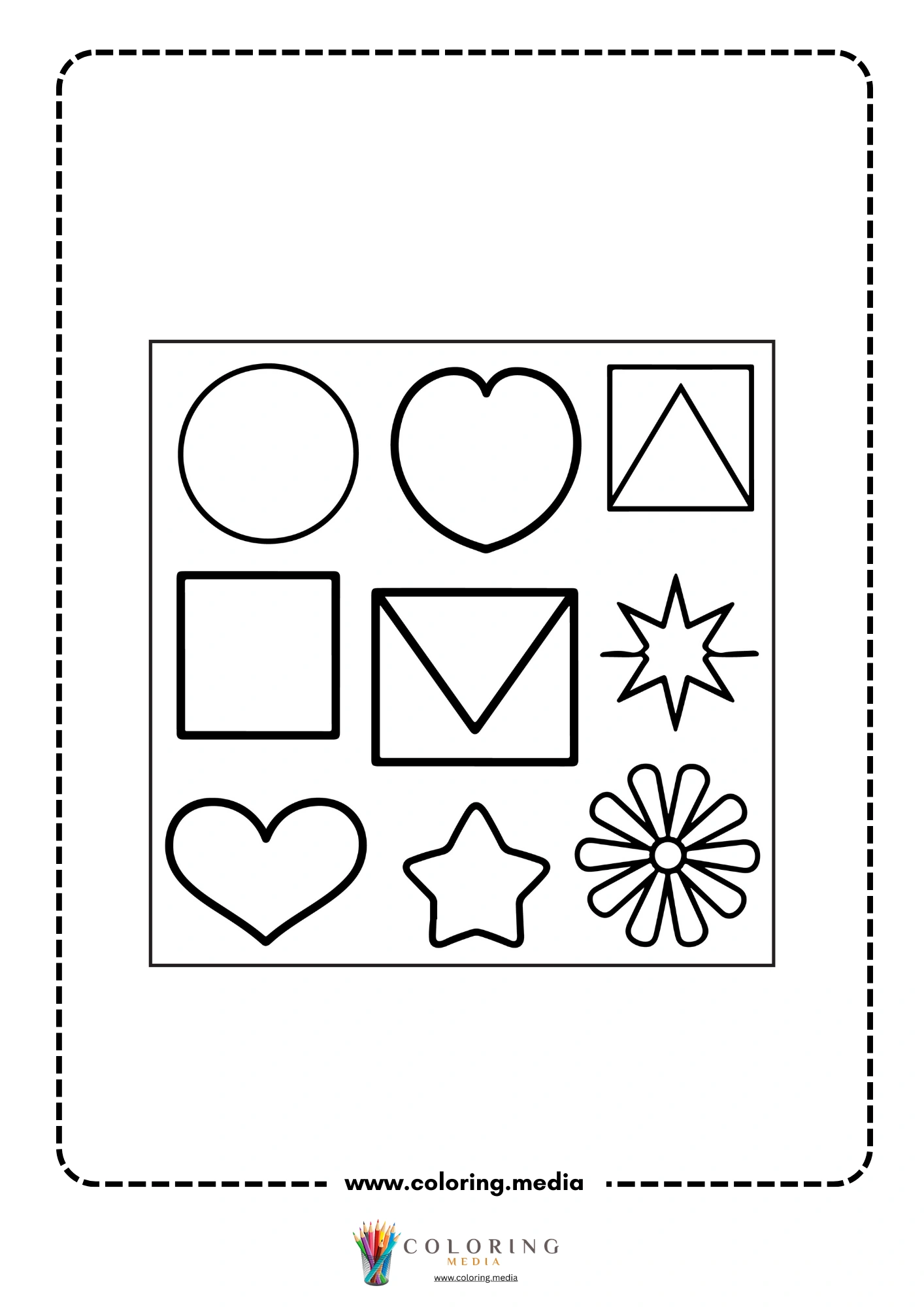 Multi-shapes coloring page with mixed geometric outline shapes page 25