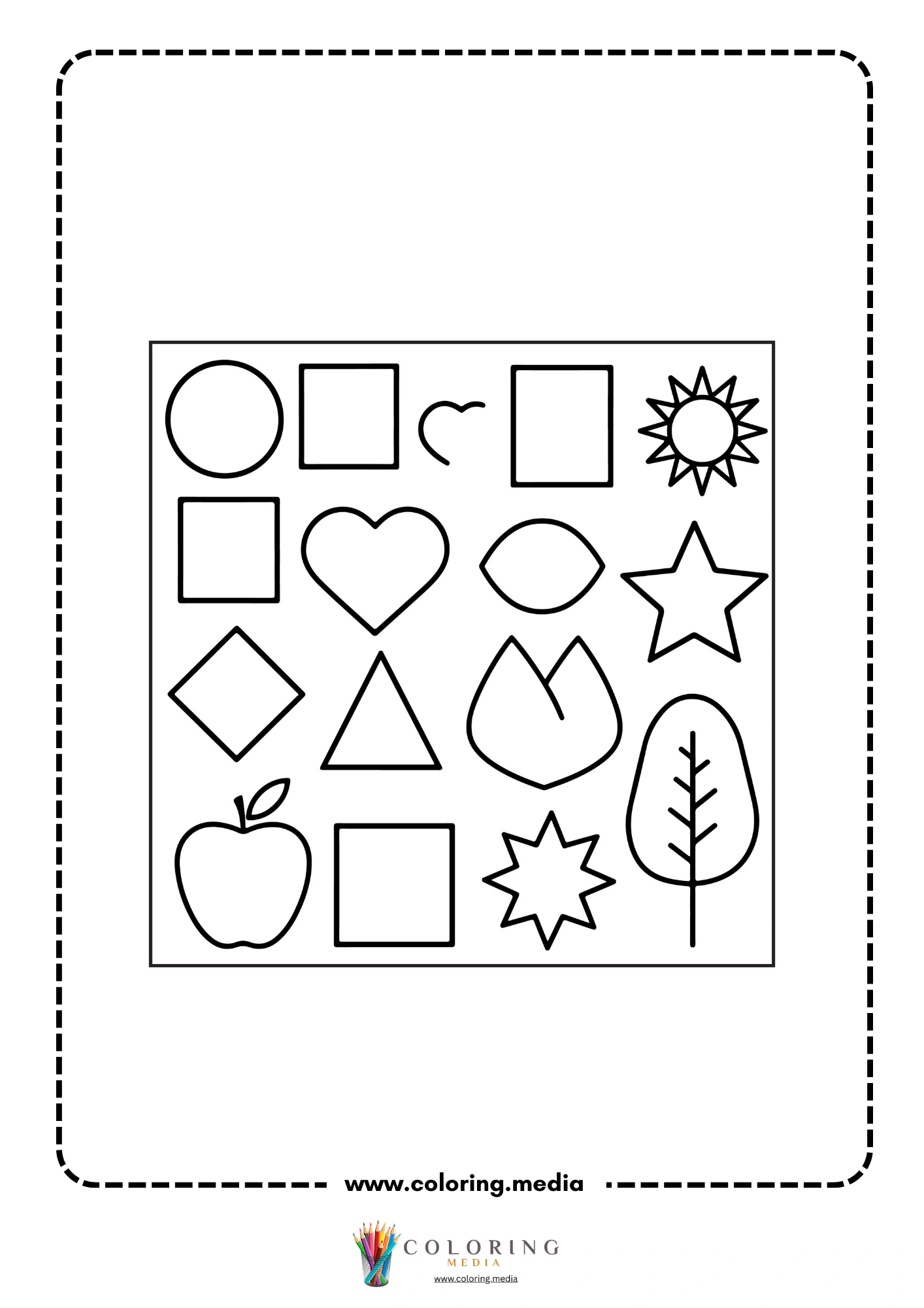 Multi-shapes coloring page with mixed geometric outline shapes page 26
