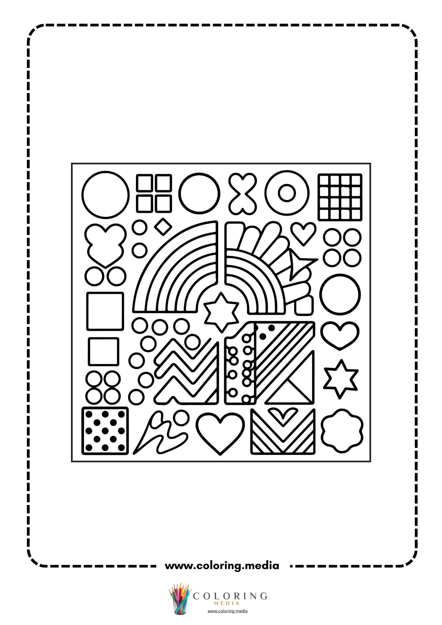 Multi-shapes coloring page with mixed geometric outline shapes page 29
