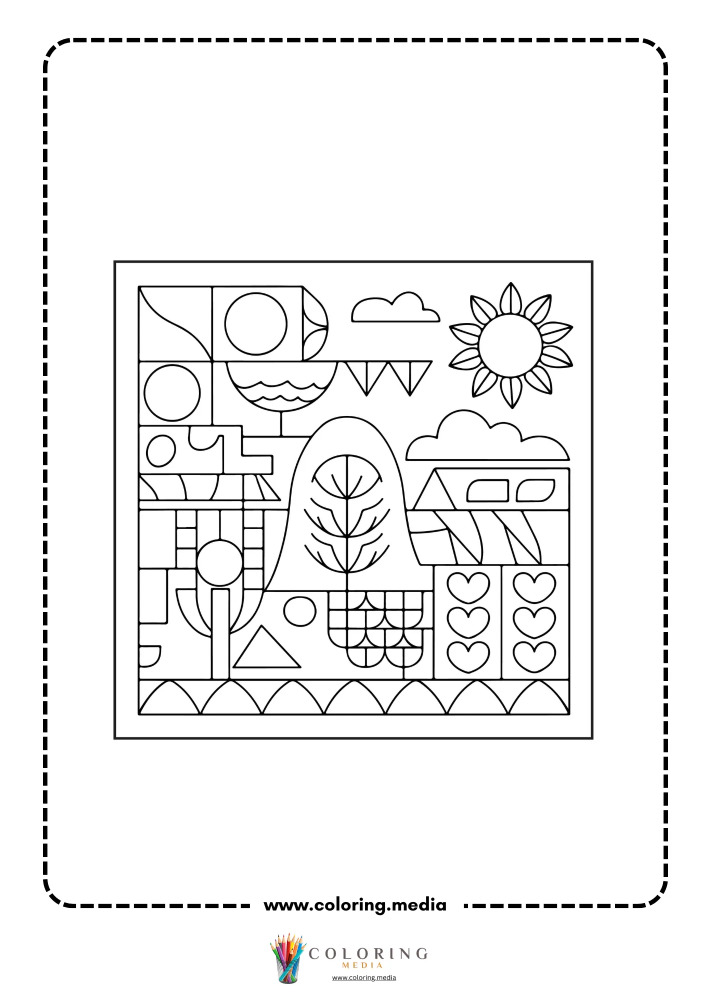 Multi-shapes coloring page with mixed geometric outline shapes page 30