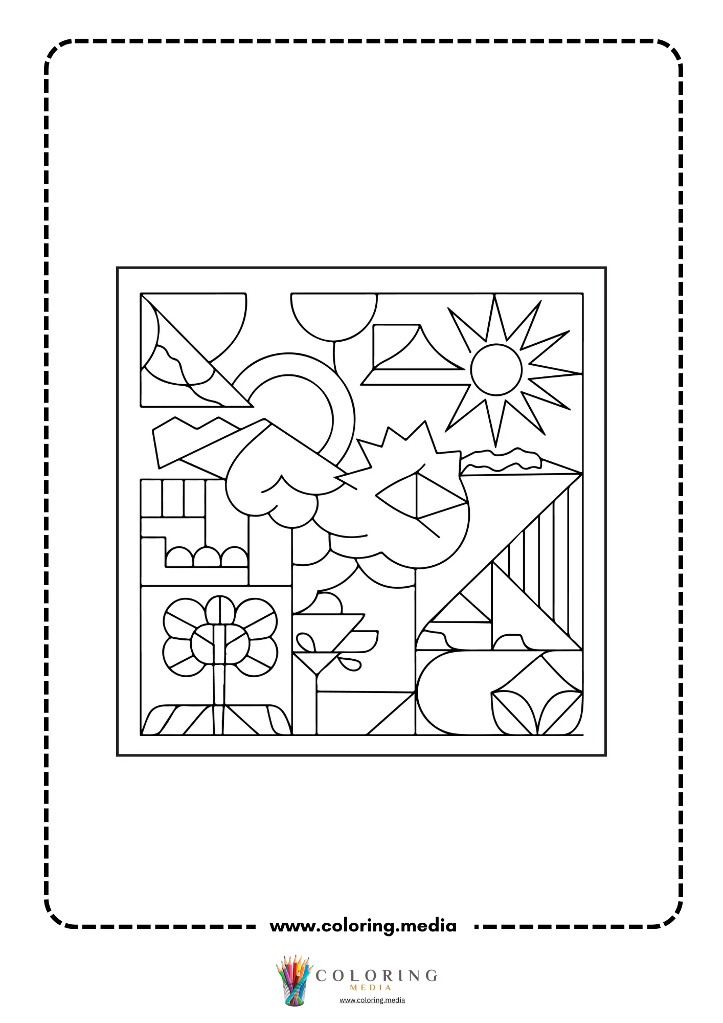 Multi-shapes coloring page with mixed geometric outline shapes page 6