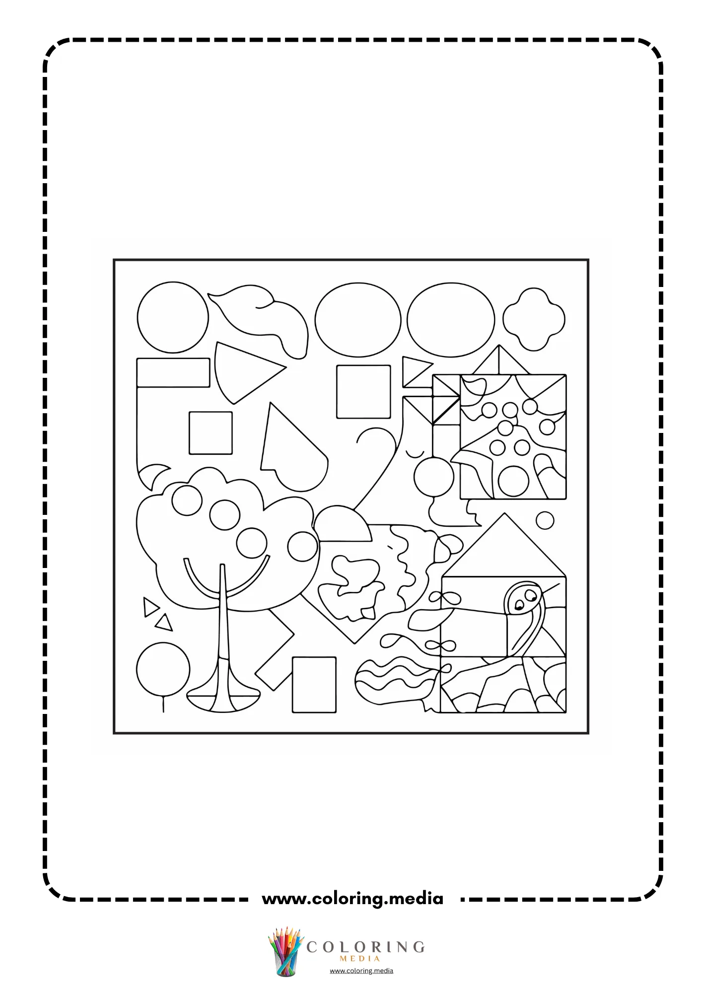 Multi-shapes coloring page with mixed geometric outline shapes page 7