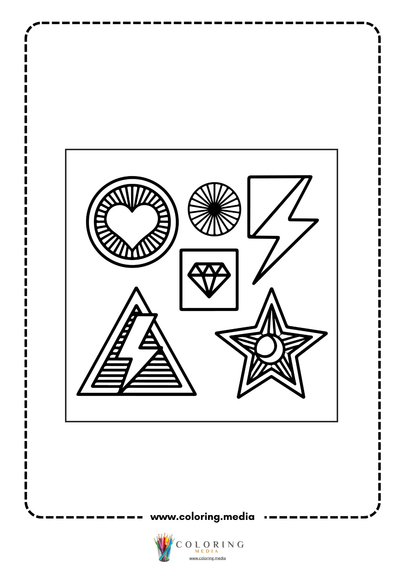 Multi-shapes coloring page with mixed geometric outline shapes page 8