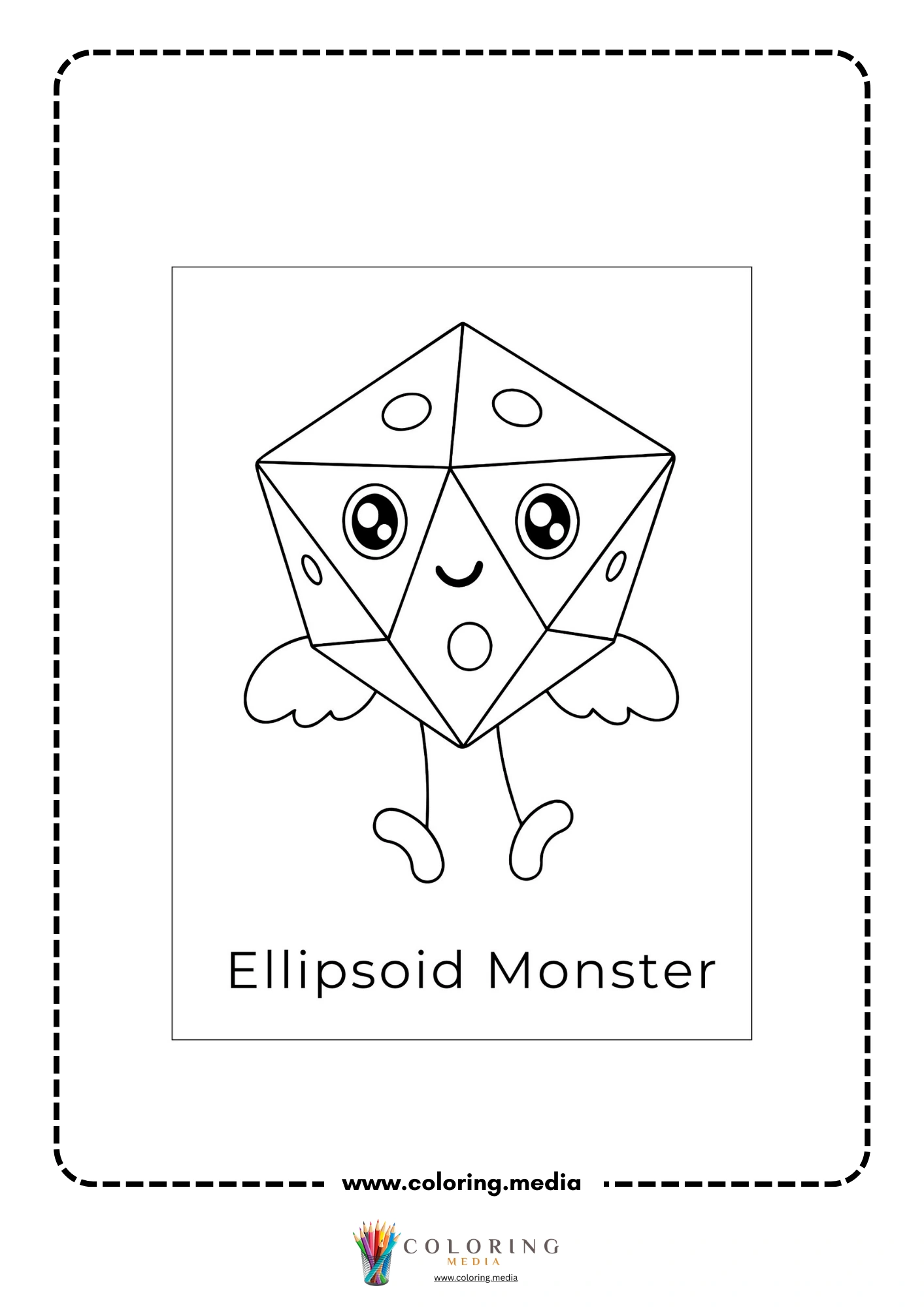 Silly shape monster coloring page with ellipsoid monster and big eyes