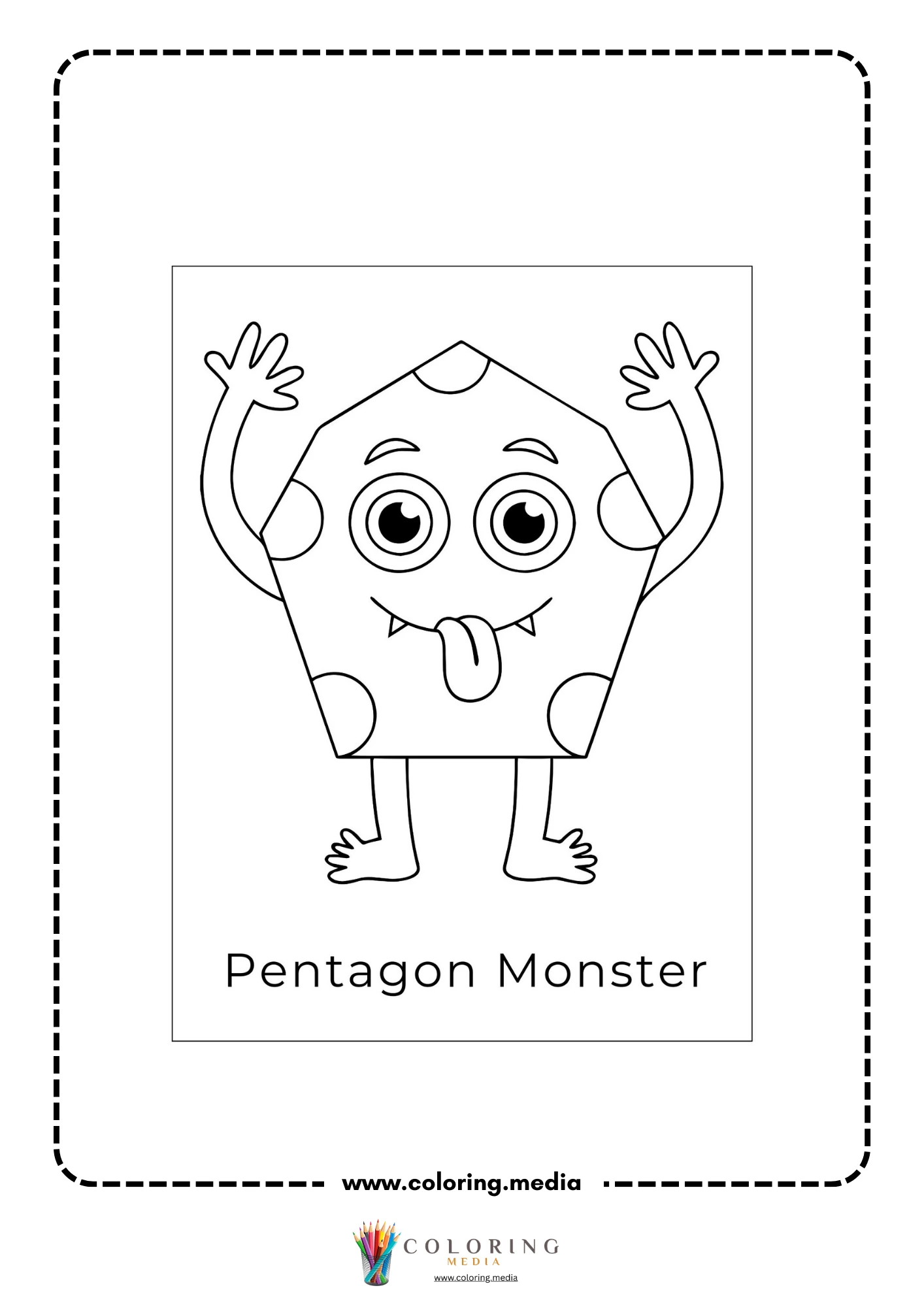 Silly shape monster coloring page with blocky geometric monster face