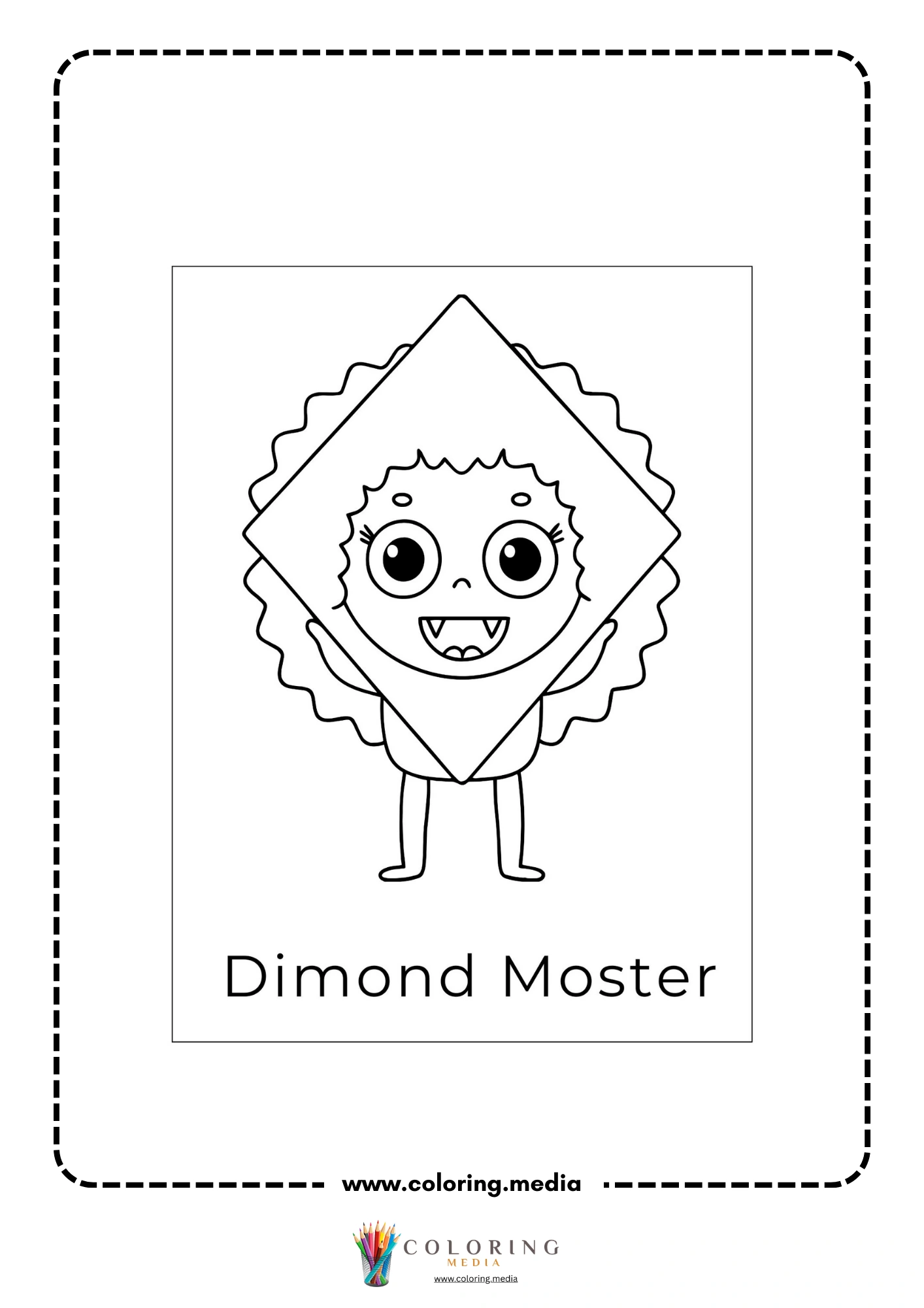 Silly shape monster coloring page with cube shape monster and smiling eyes